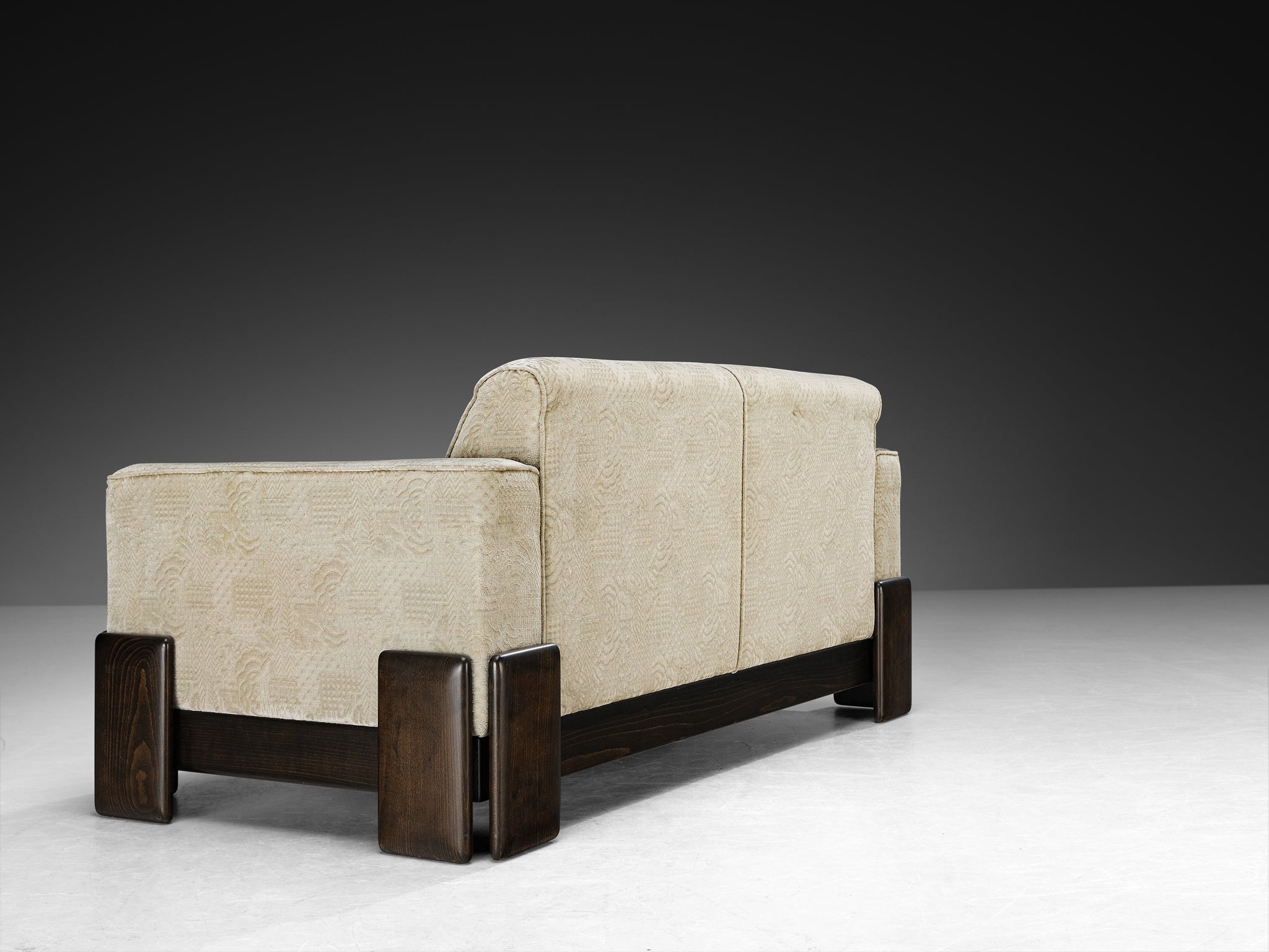 Post-Modern Italian Two Seat Sofa in Wood and Creme Colored Velvet Upholstery Seating Morentz