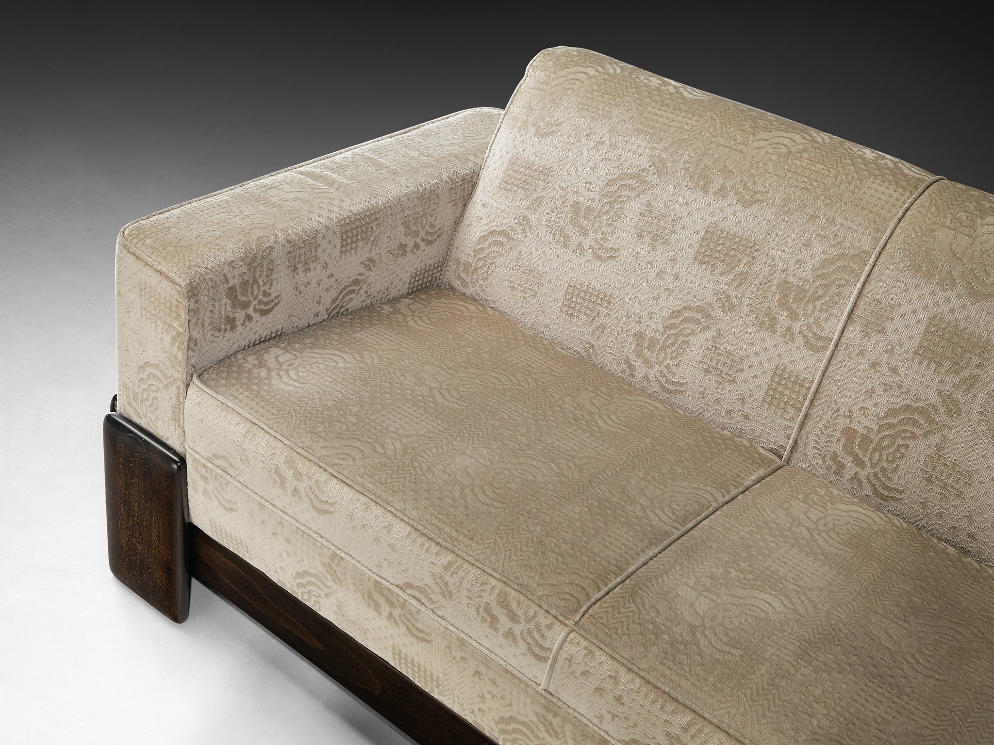 Post-Modern Italian Two Seat Sofa in Wood and Creme Colored Velvet Upholstery Seating Morentz