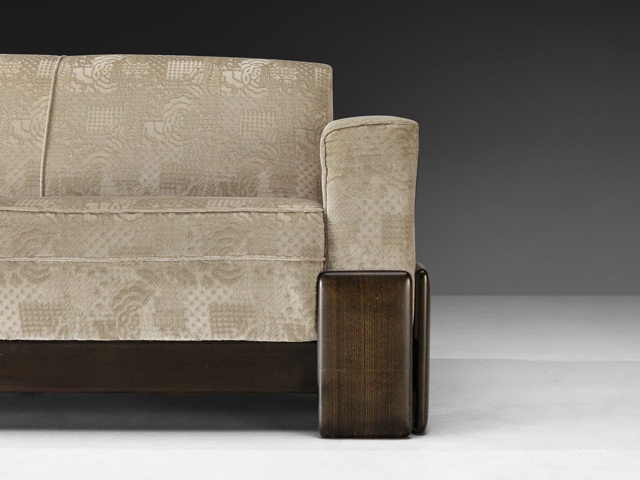 Post-Modern Italian Sofa in Wood and Creme Colored Velvet Upholstery Seating Morentz