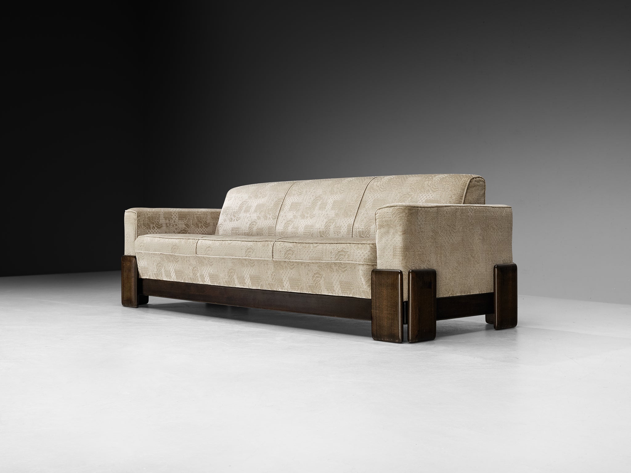 Post-Modern Italian Sofa in Wood and Creme Colored Velvet Upholstery Seating Morentz