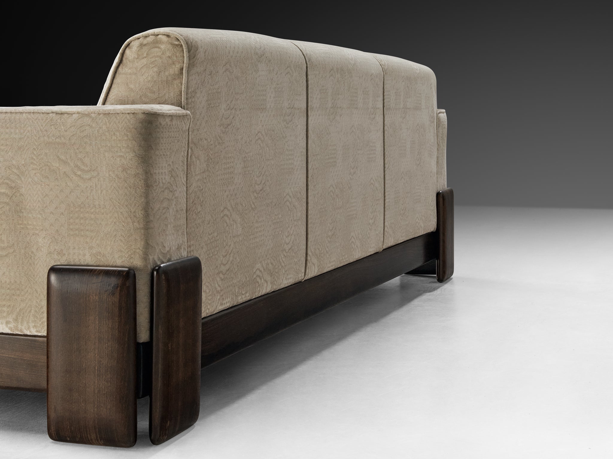Post-Modern Italian Sofa in Wood and Creme Colored Velvet Upholstery Seating Morentz