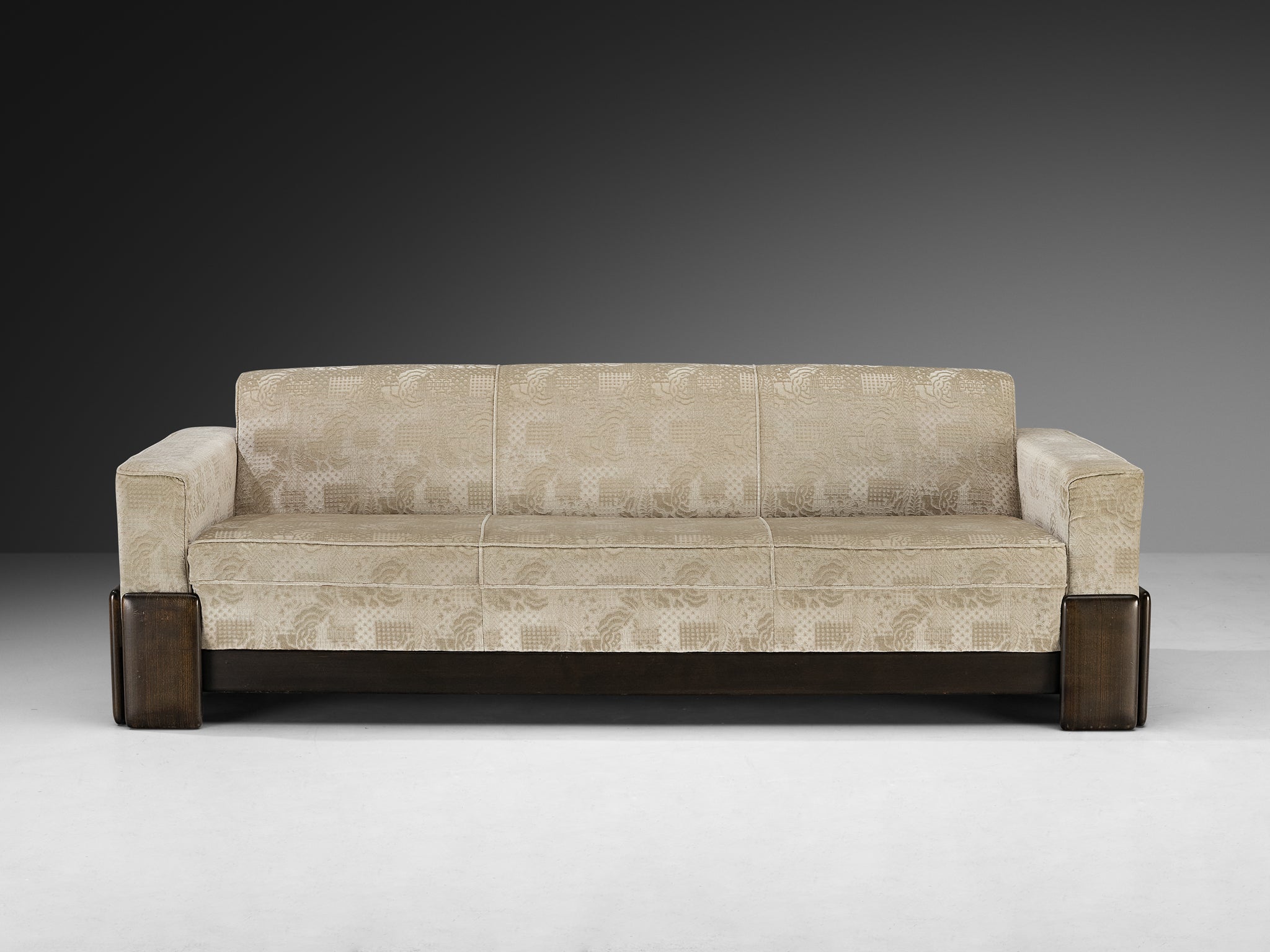 Post-Modern Italian Sofa in Wood and Creme Colored Velvet Upholstery Seating Morentz