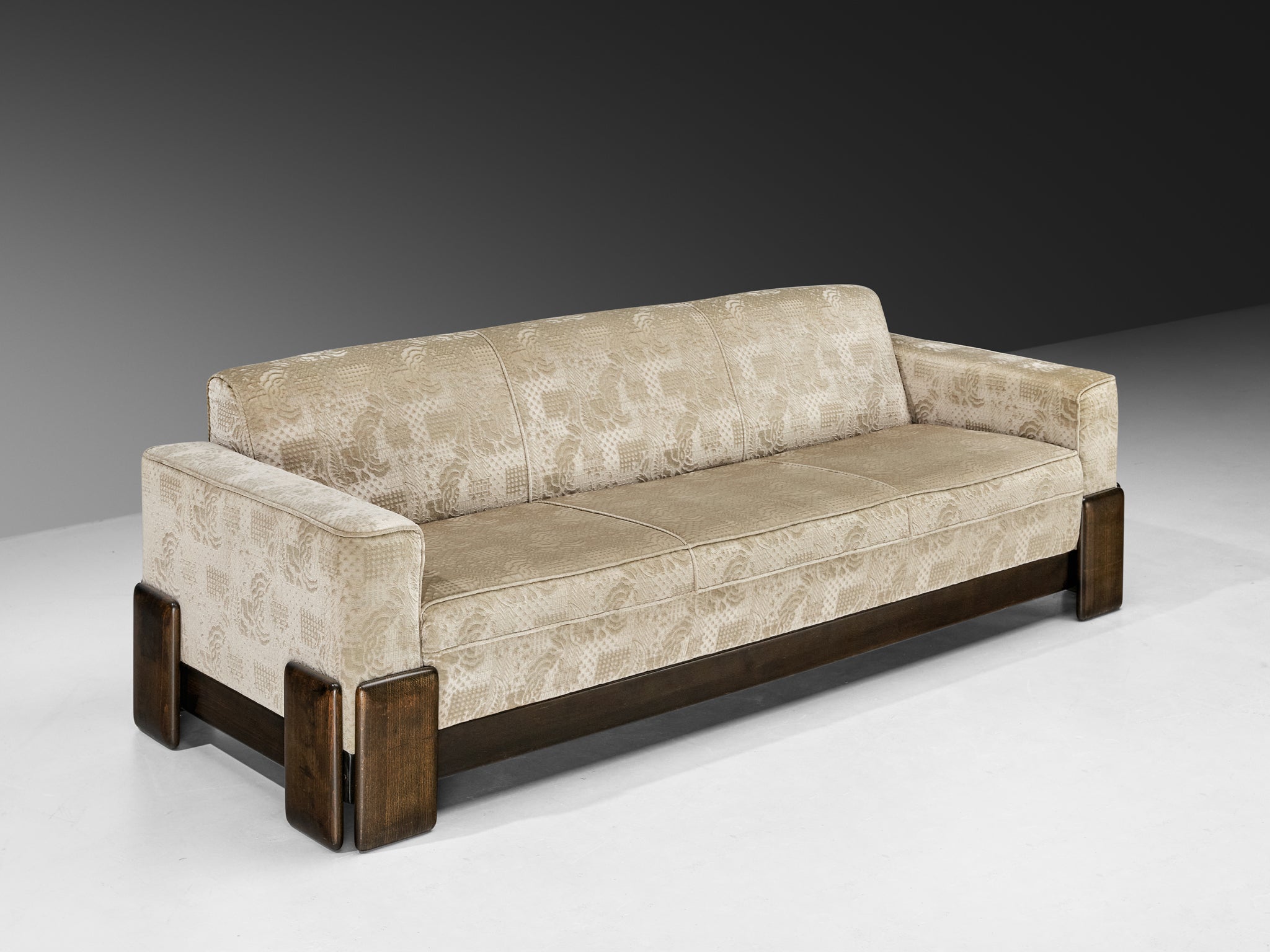 Post-Modern Italian Sofa in Wood and Creme Colored Velvet Upholstery Seating Morentz