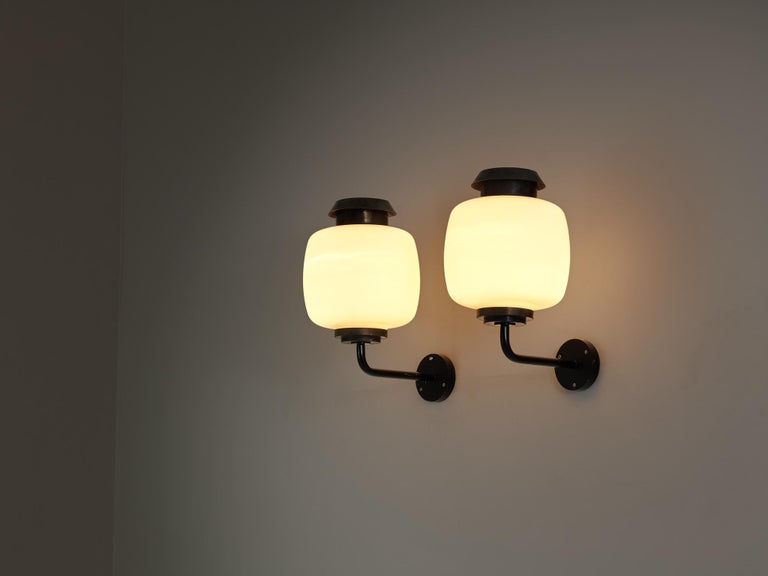 Lyfa 'Drabant' Wall Lights in White Opaque Glass and Copper