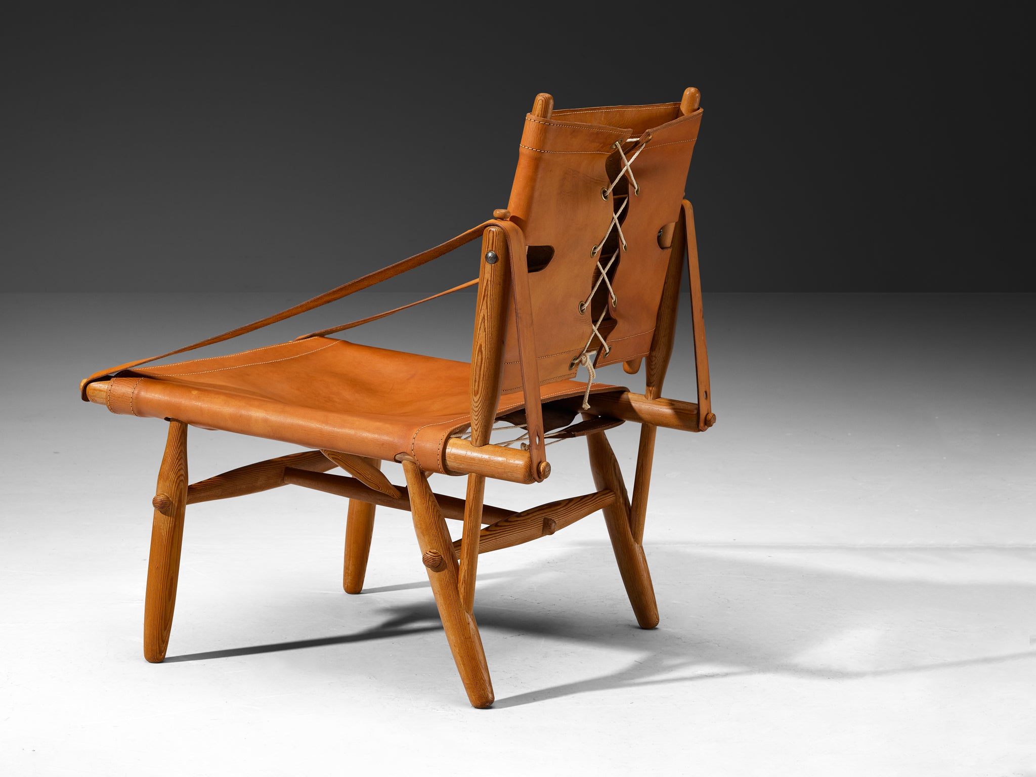 Rare Ilmari Tapiovaara for Lukkiseppo 'Chaco' Lounge Chairs in Cognac Leather and Pine Seating Morentz