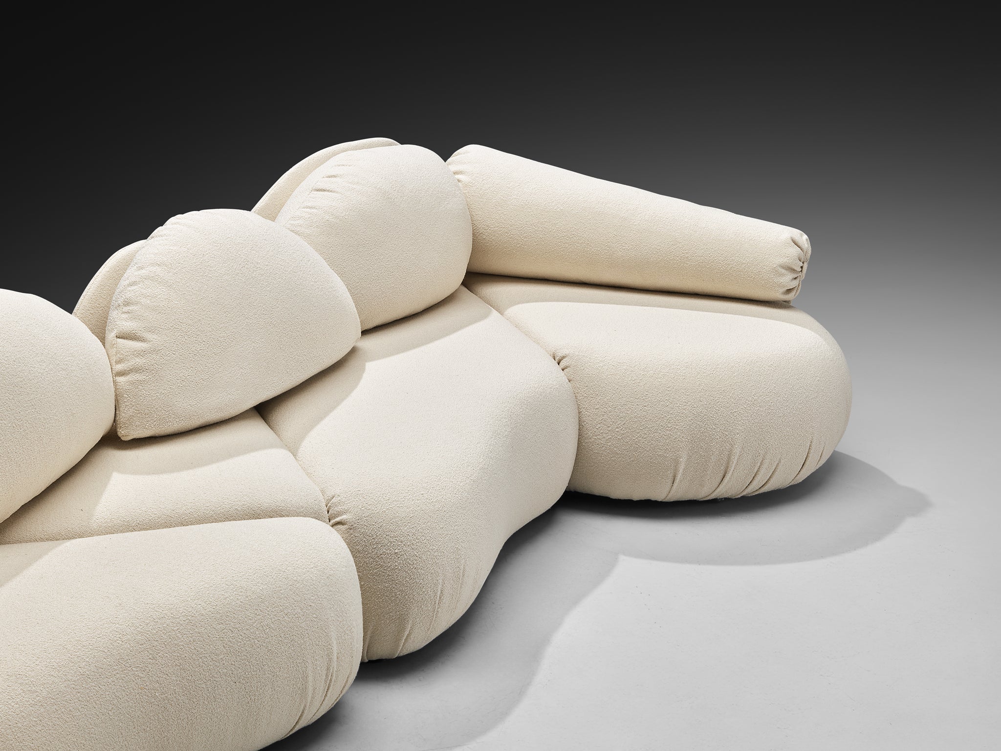 Hans Hopfer for Roche Bobois Post-Modern Croissant Sofa with Lounge Chair in Off-White Fabric Seating Morentz