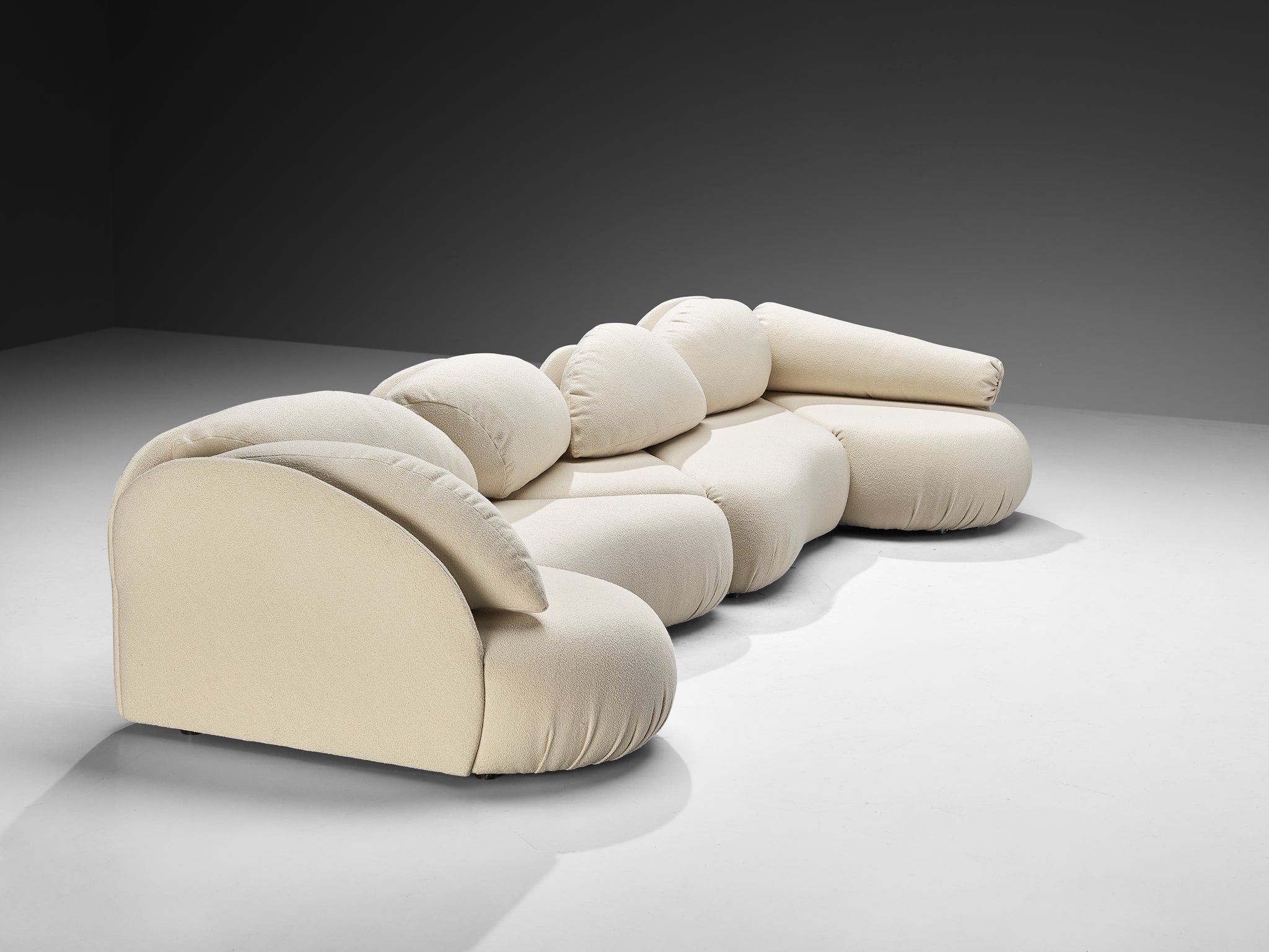 Hans Hopfer for Roche Bobois Post-Modern Croissant Sofa with Lounge Chair in Off-White Fabric Seating Morentz