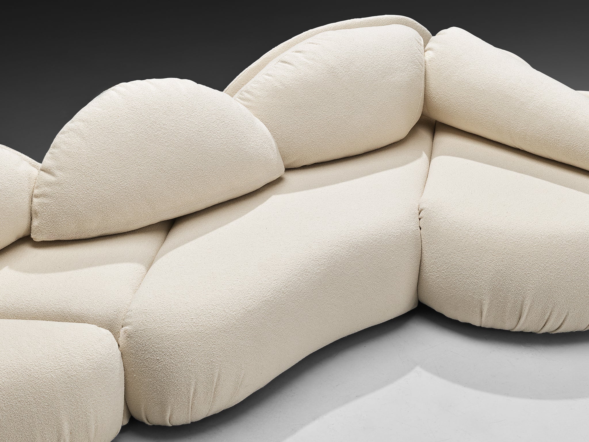 Hans Hopfer for Roche Bobois Post-Modern Croissant Sofa with Lounge Chair in Off-White Fabric Seating Morentz