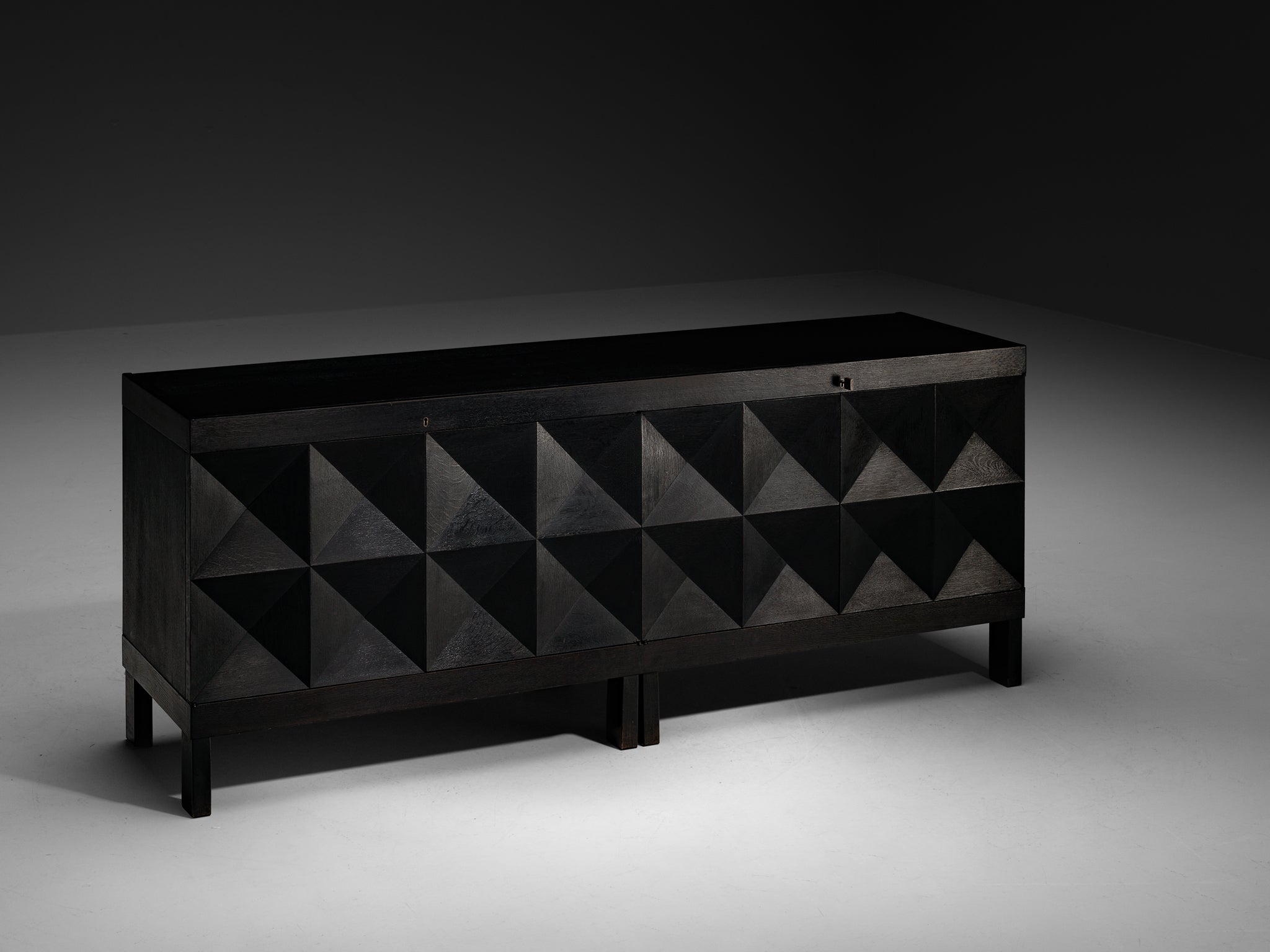 Belgian Sideboard in Black Lacquered Oak with Graphical Doors Case pieces and storage cabinets Morentz