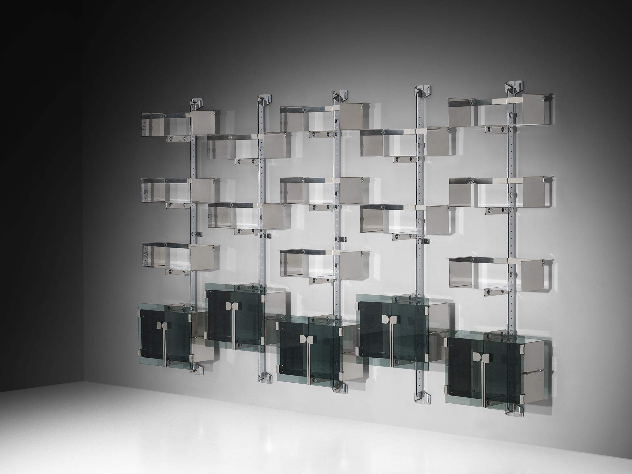 Vittorio Introini for Proposals Set of Five Modular Wall Bookcase in Metal Case pieces and storage cabinets Morentz