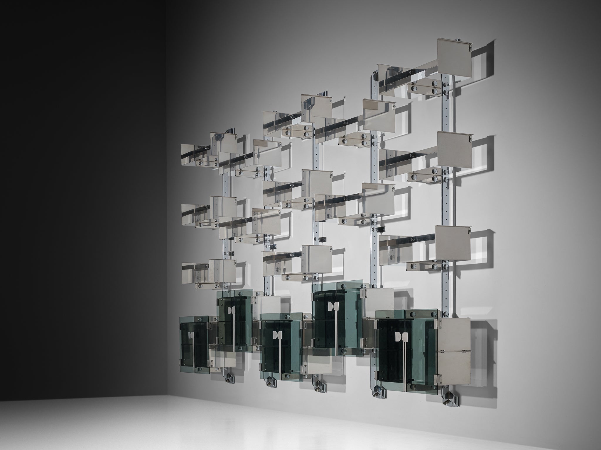 Vittorio Introini for Proposals Set of Five Modular Wall Bookcase in Metal Case pieces and storage cabinets Morentz