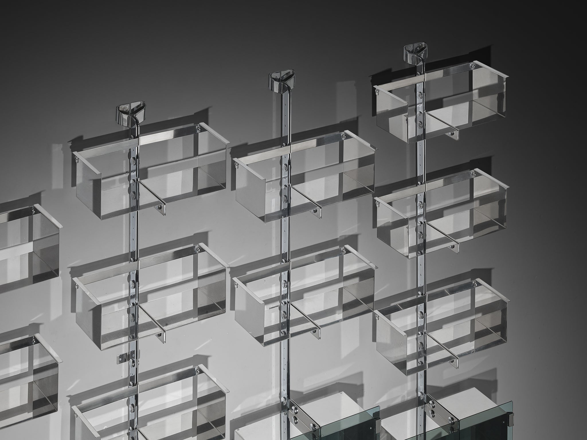 Vittorio Introini for Proposals Set of Five Modular Wall Bookcase in Metal Case pieces and storage cabinets Morentz