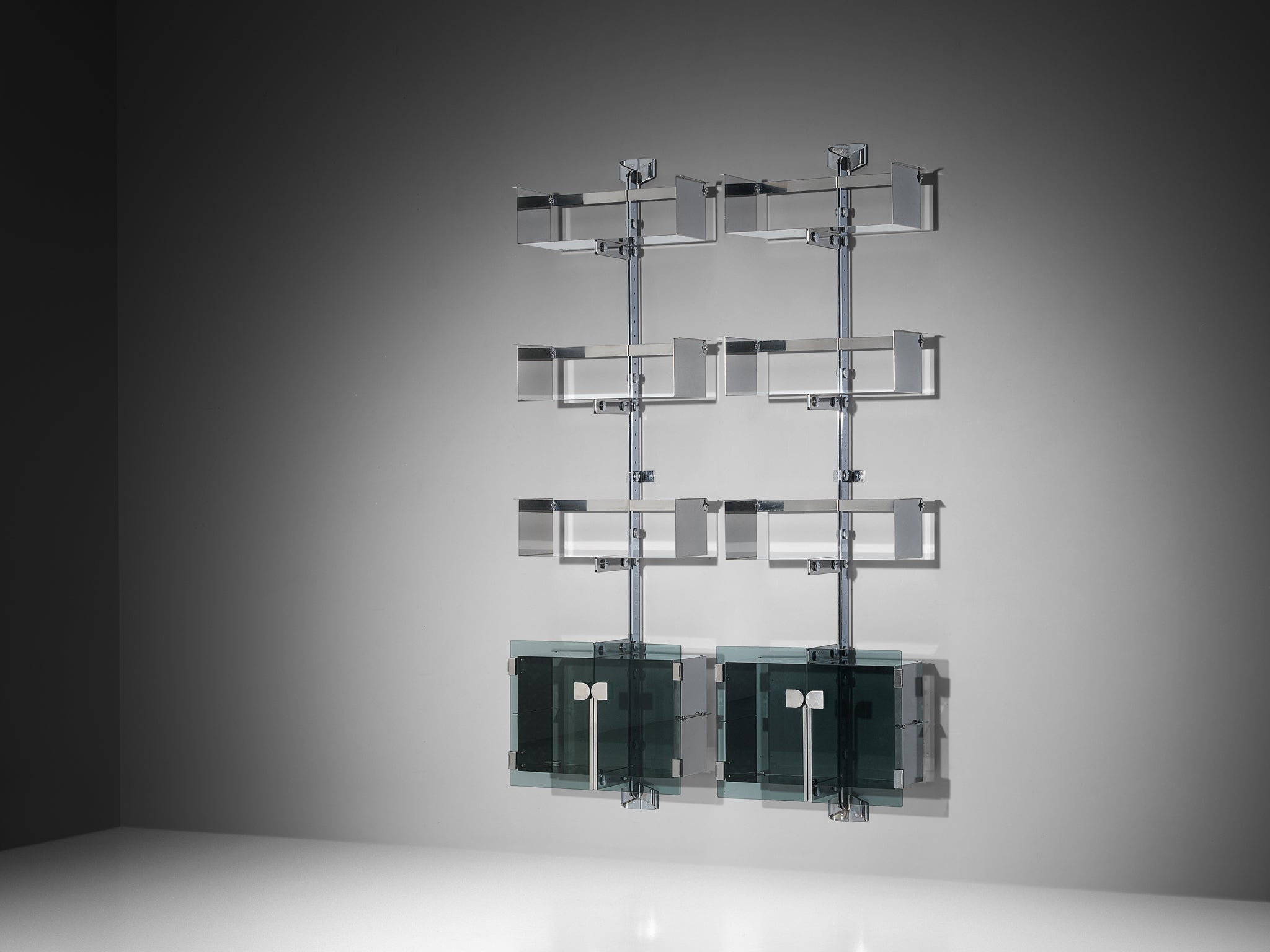 Vittorio Introini for Proposals Pair of Modular Wall Bookcase in Metal Case pieces and storage cabinets Morentz