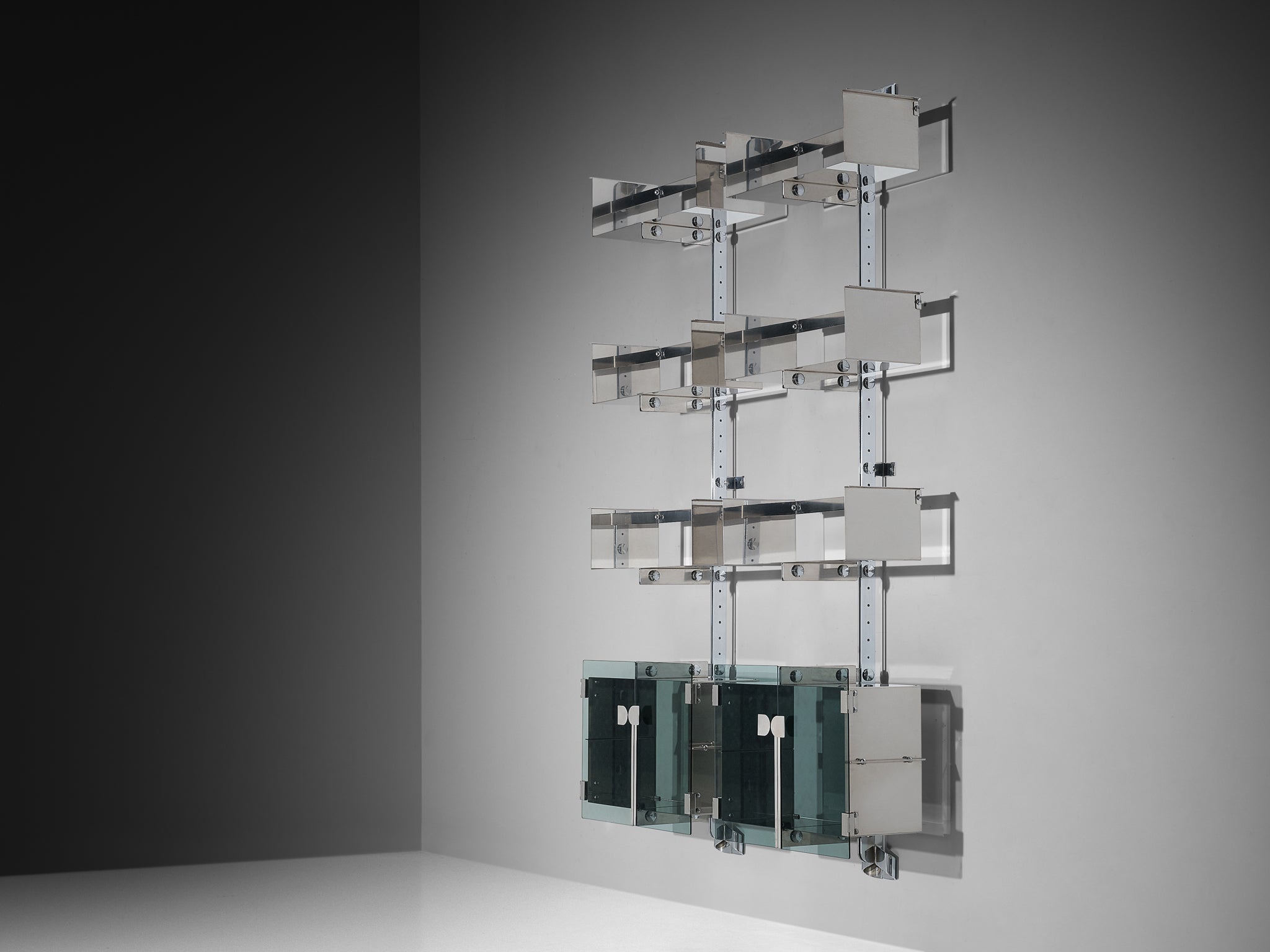 Vittorio Introini for Proposals Pair of Modular Wall Bookcase in Metal Case pieces and storage cabinets Morentz