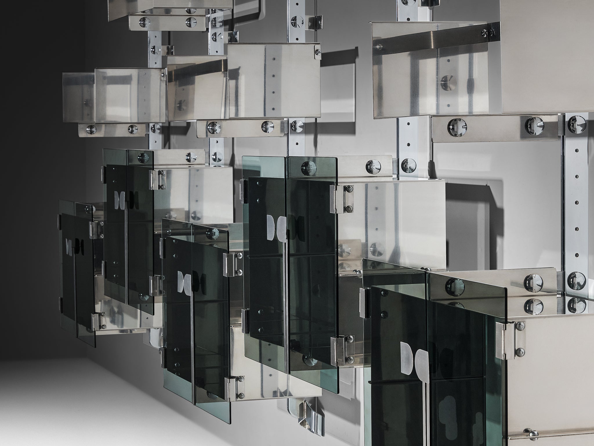 Vittorio Introini for Proposals Set of Five Modular Wall Bookcase in Metal Case pieces and storage cabinets Morentz