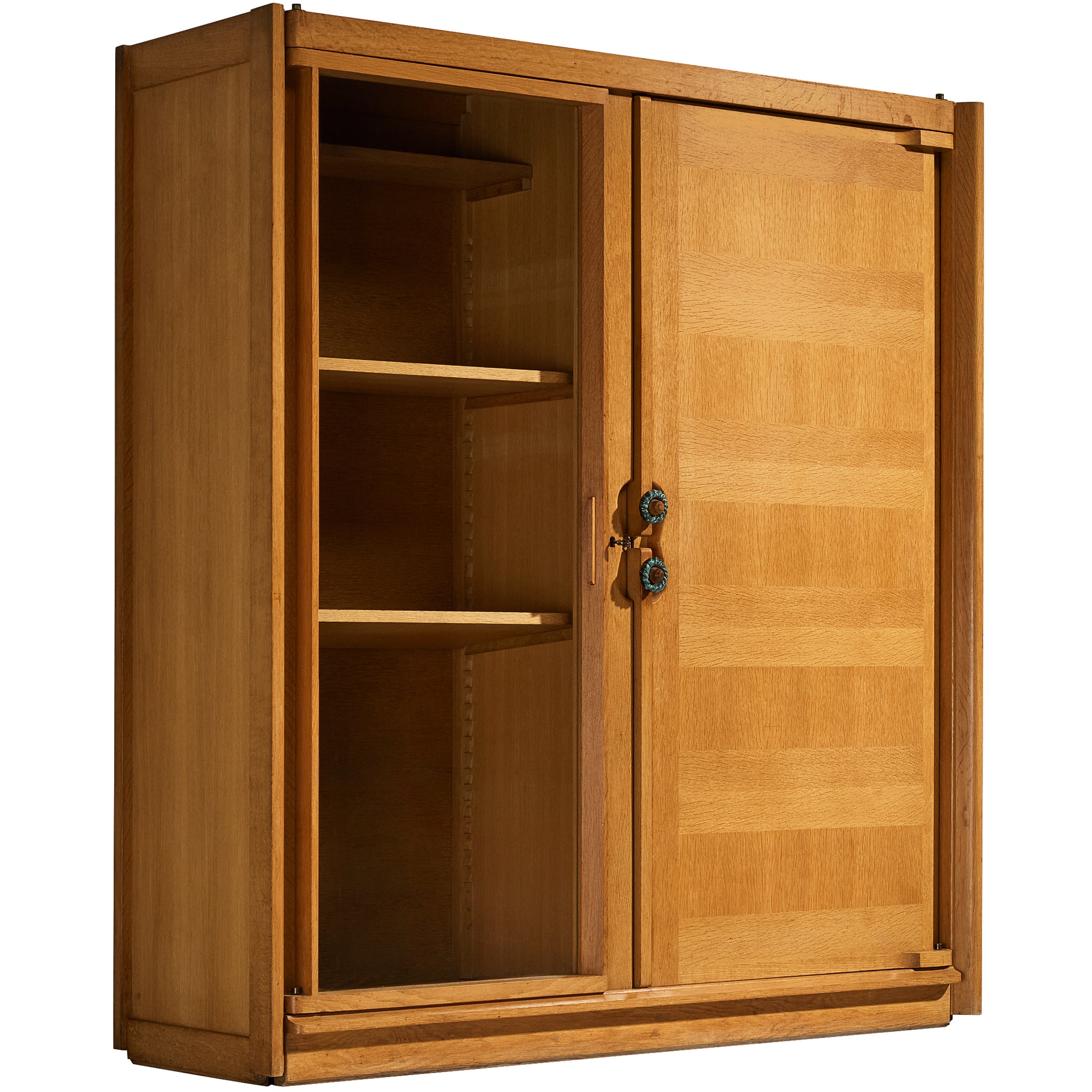 Guillerme & Chambron Highboard in Oak Glass and Ceramic Handles