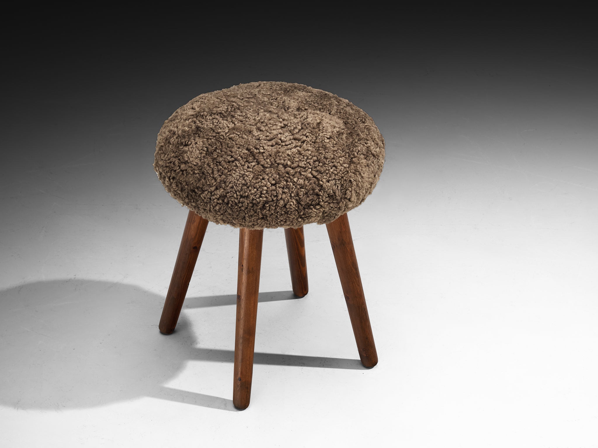 Italian Stools or Side Tables in Solid Pine and Sheepskin Seating Morentz