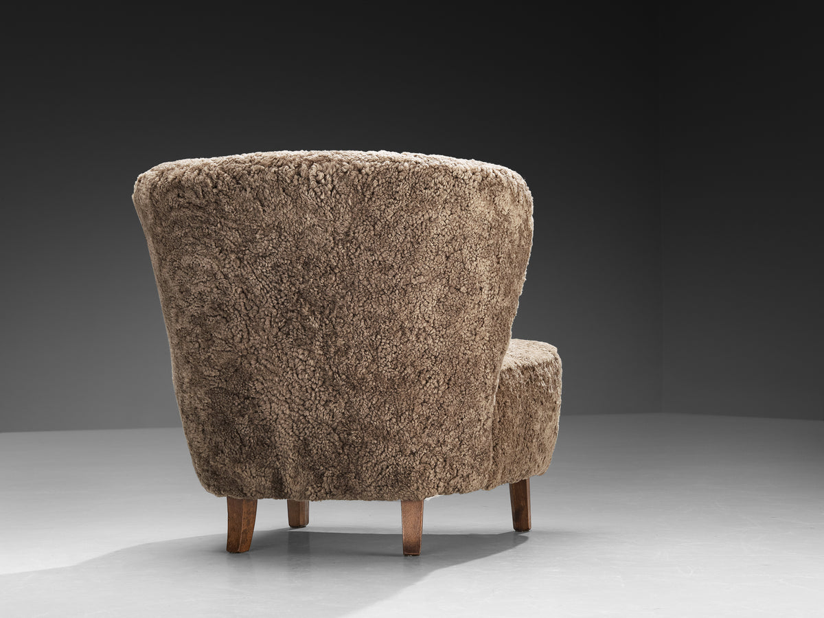 Gösta Jonsson Lounge Chair in Dark Grey Sheepskin Seating Morentz