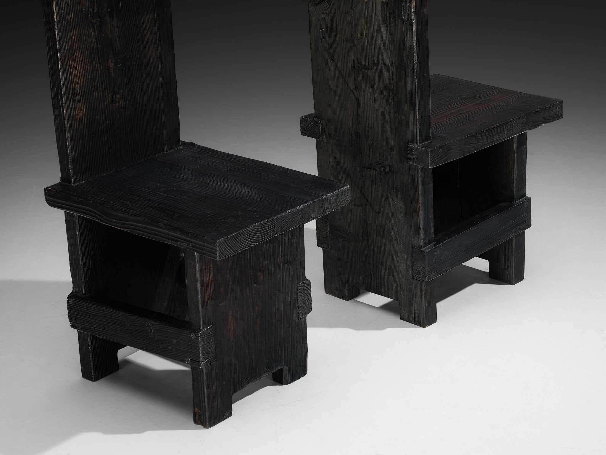 Studio D Italy Brutalist Chairs in Darkened Solid Pine Seating Morentz