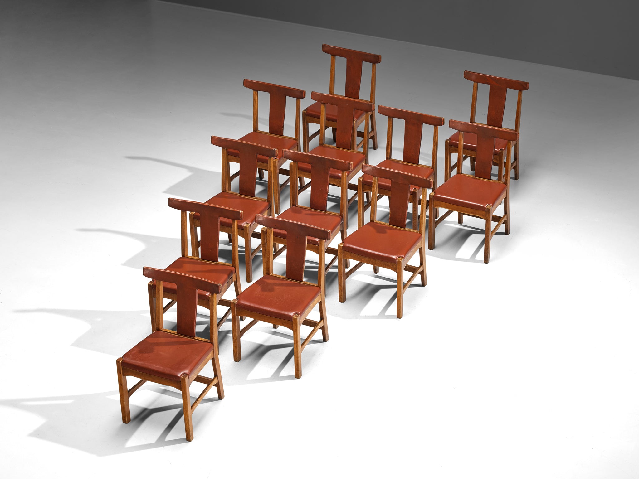 Knud Hansen for Søren Willadsen Set of Twelve Danish Dining Chairs in Leather and Elm Seating Morentz