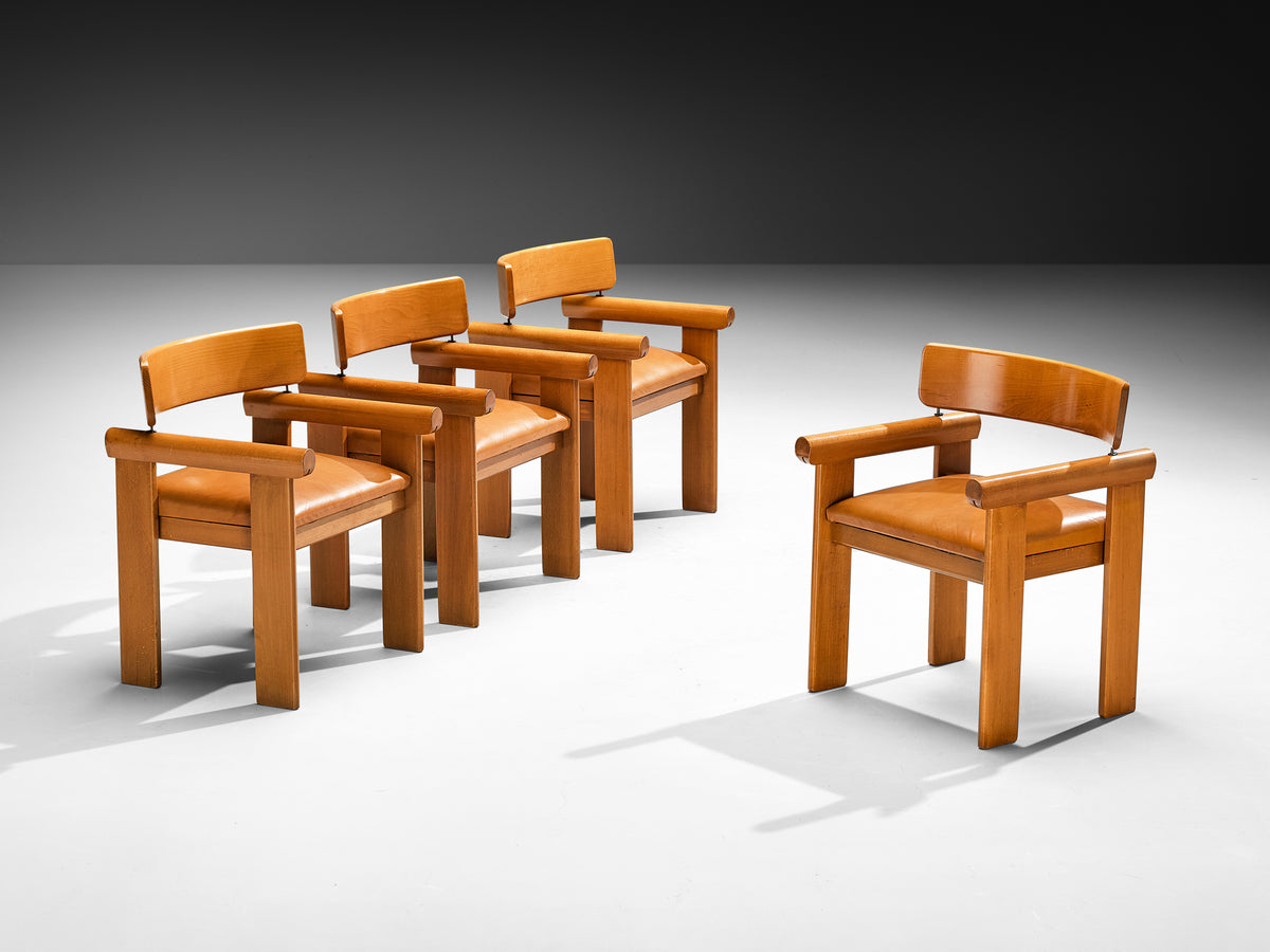 Architectural Armchairs in Beech and Cognac Leather Seating Morentz