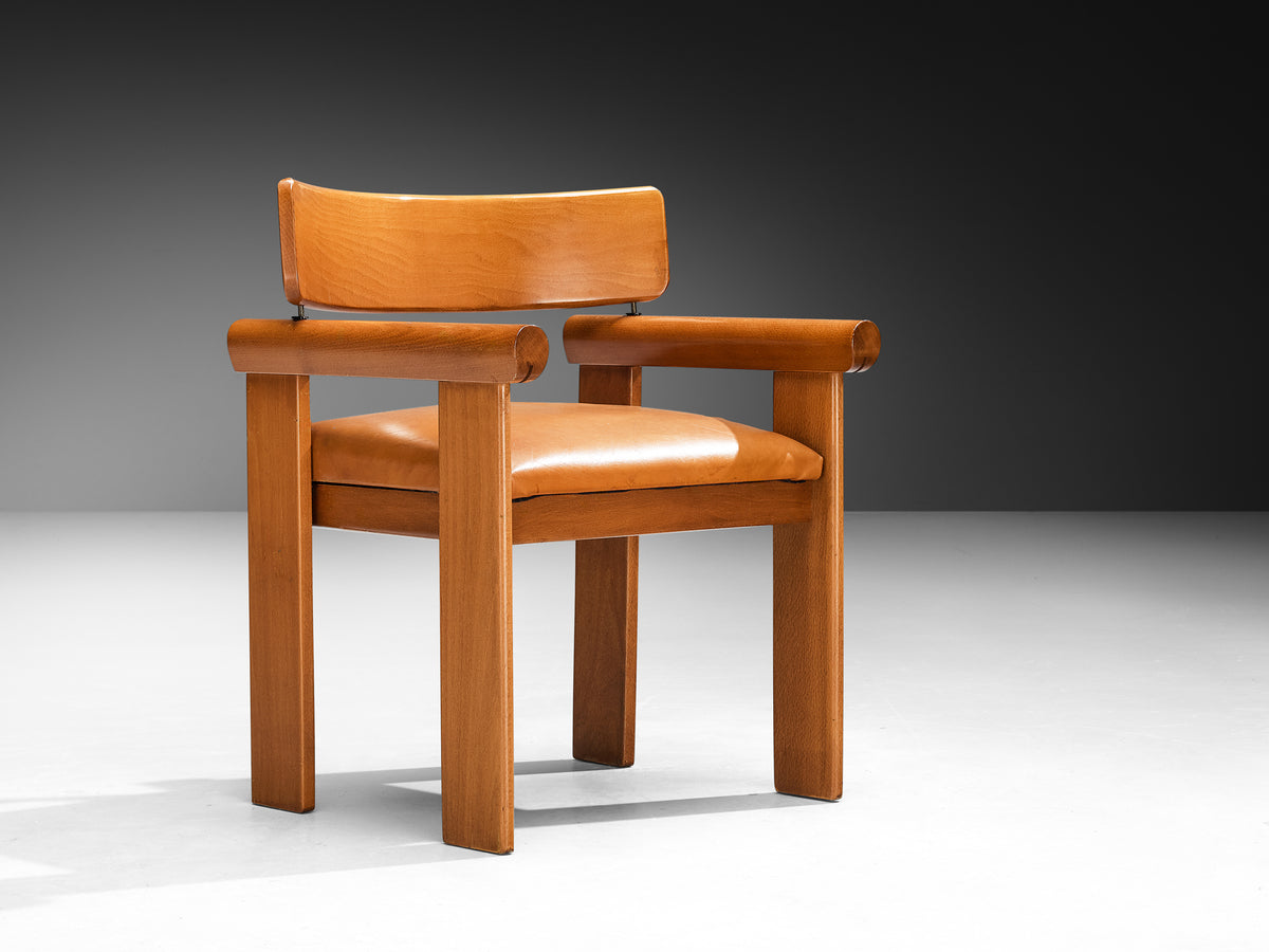 Architectural Armchairs in Beech and Cognac Leather Seating Morentz