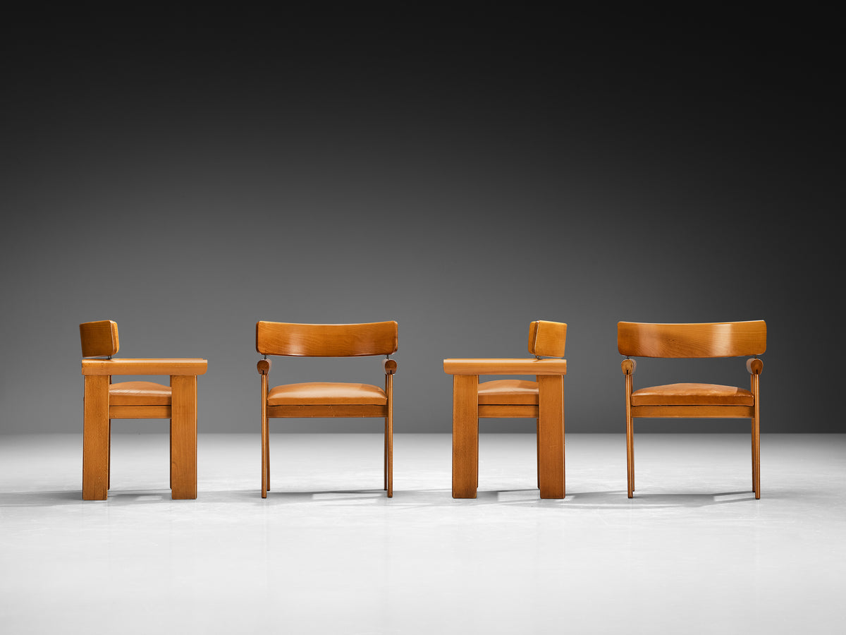 Architectural Armchairs in Beech and Cognac Leather Seating Morentz