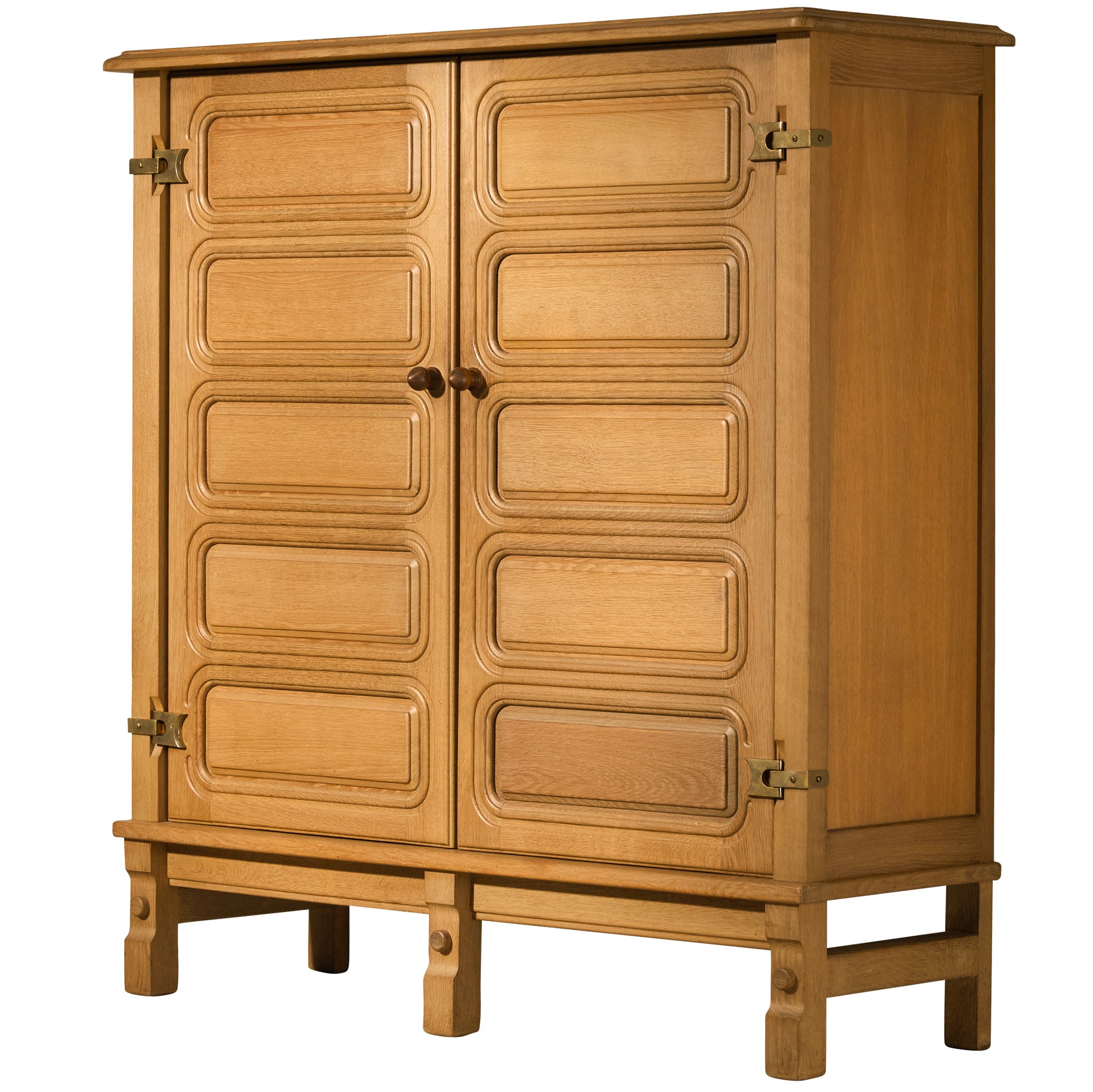 Guillerme & Chambron Highboard in Solid Oak and Brass