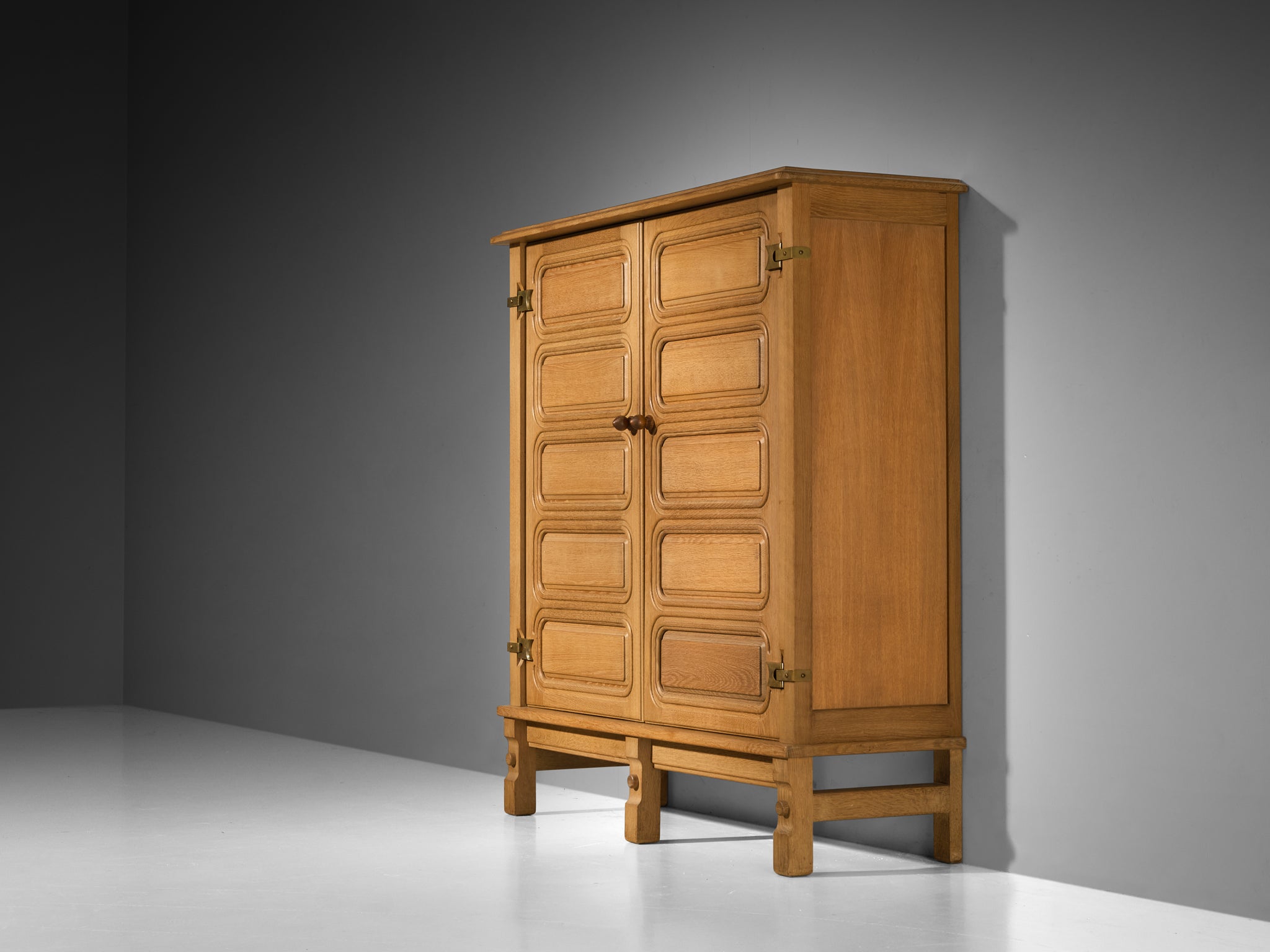 Guillerme & Chambron Highboard in Solid Oak and Brass