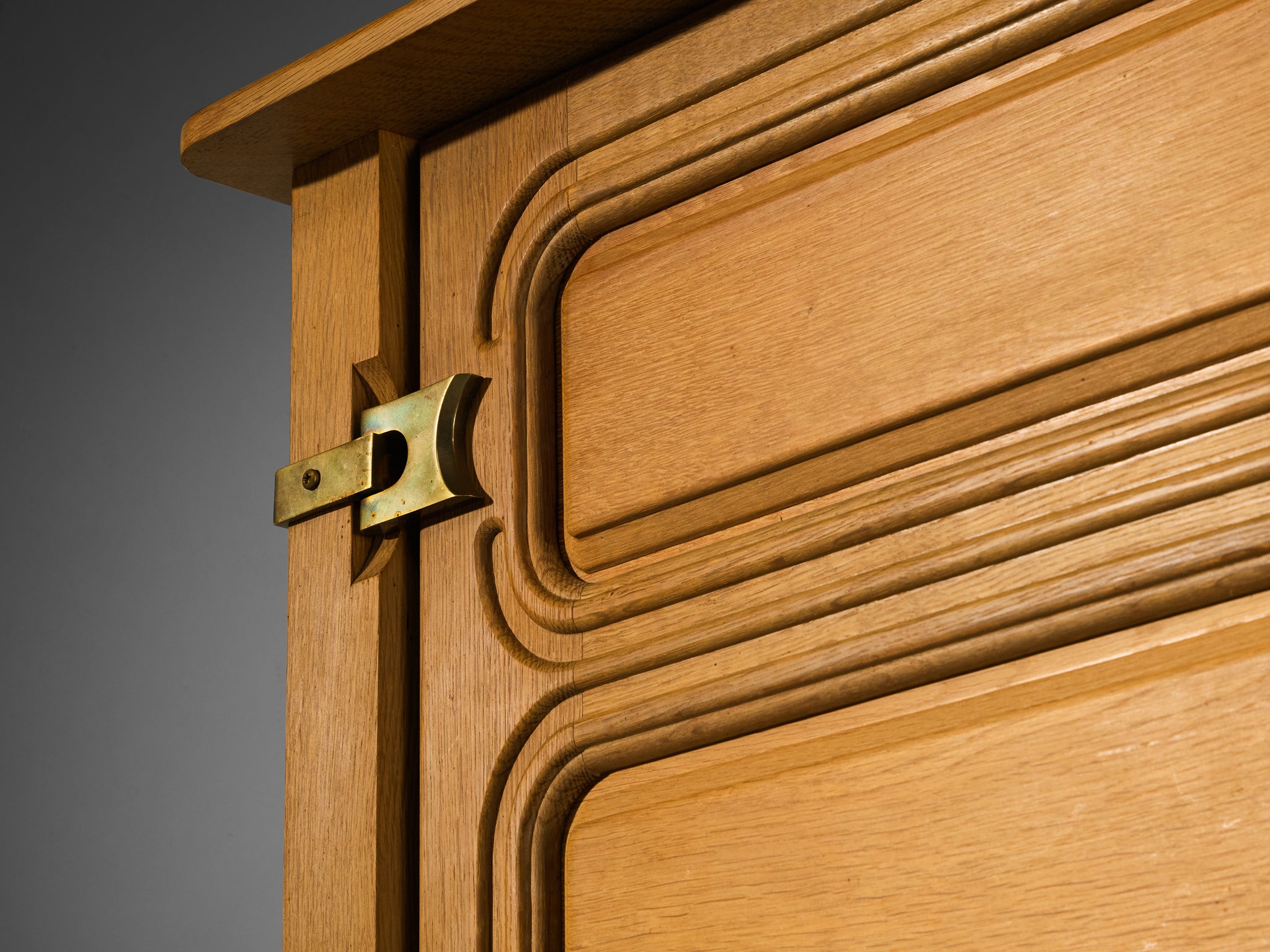Guillerme & Chambron Highboard in Solid Oak and Brass