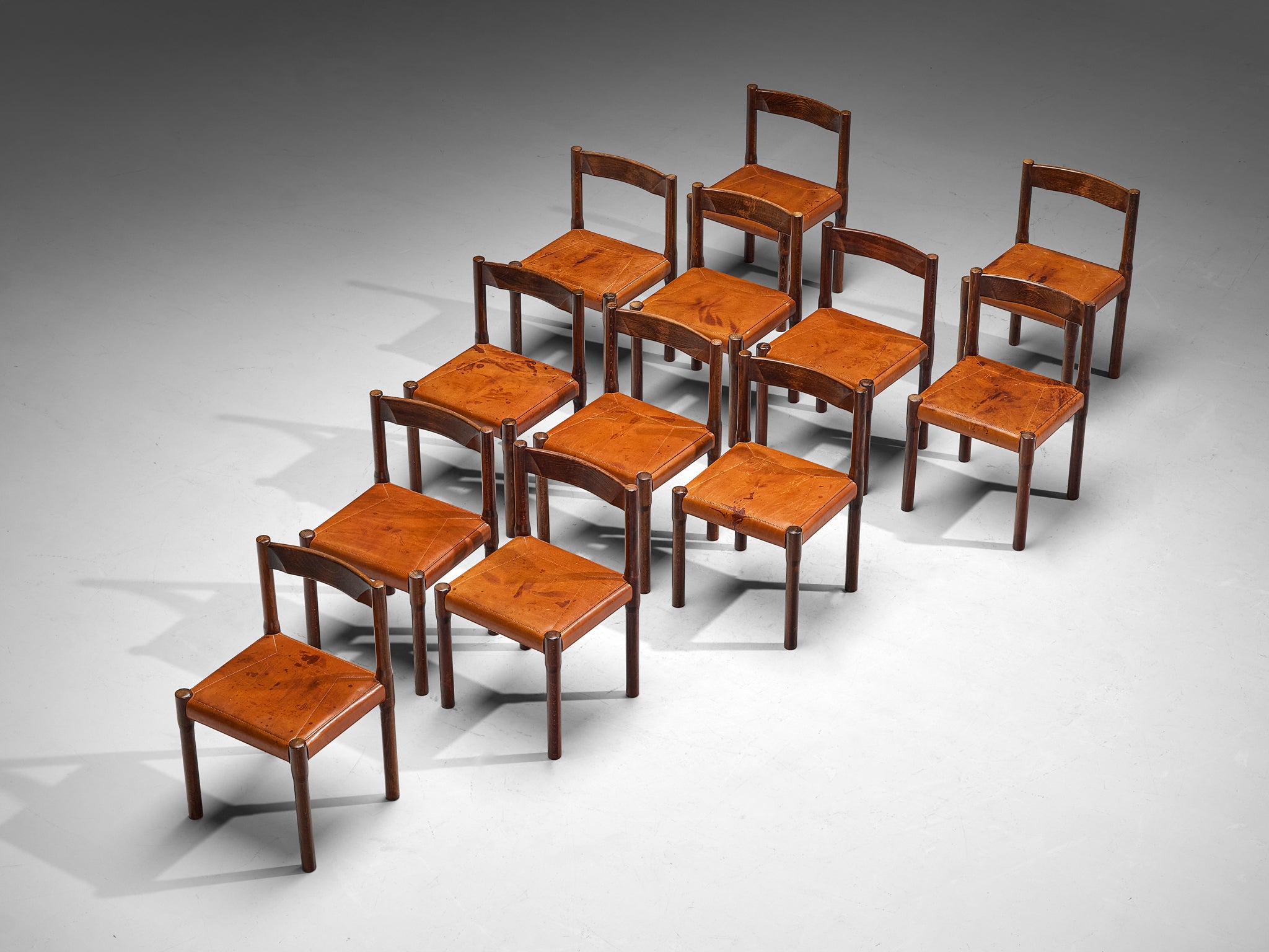 Vico Magistretti for Cassina Carimate Dining Chairs in Leather & Dark Wood Seating Morentz