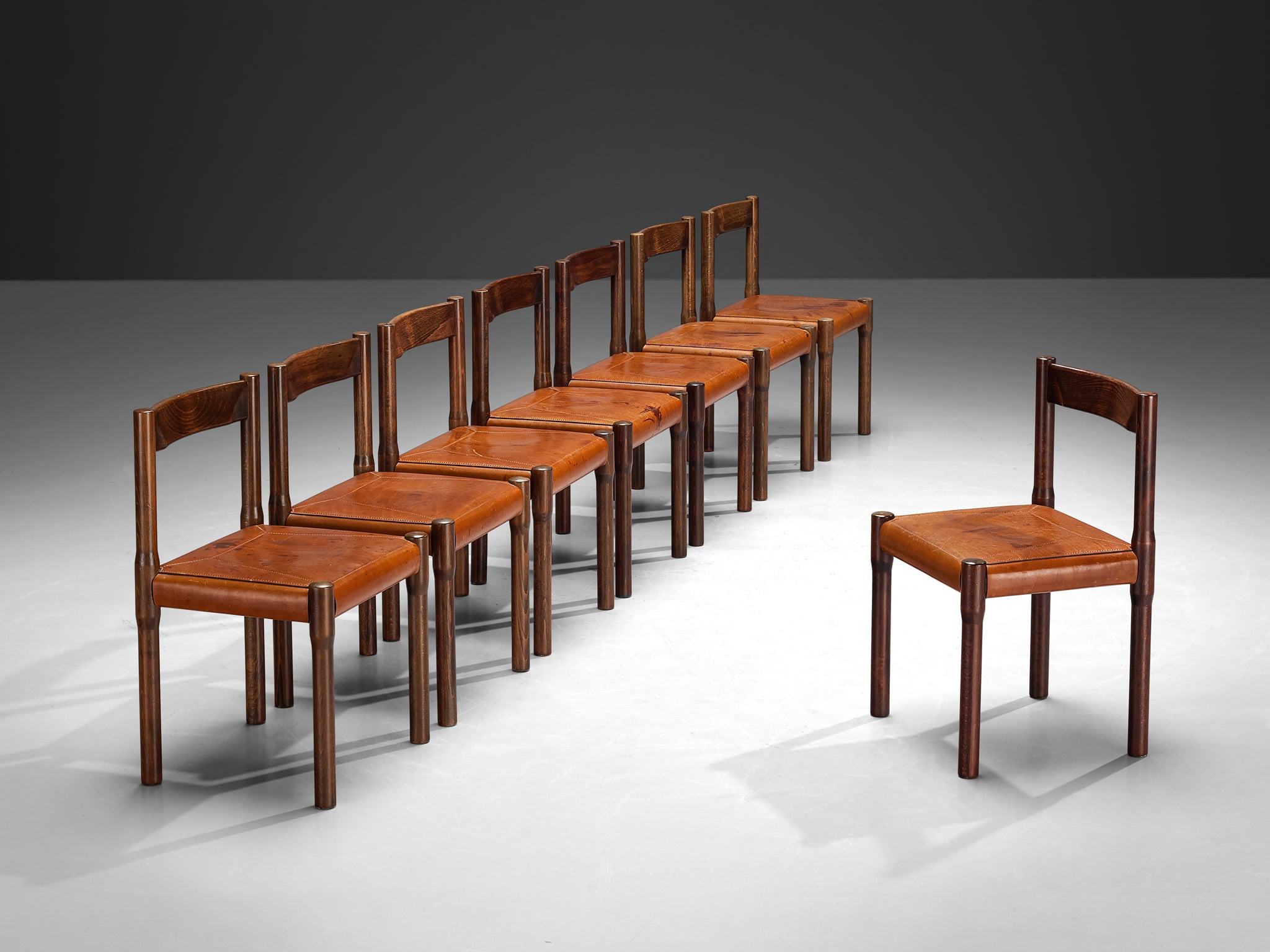 Vico Magistretti for Cassina Carimate Dining Chairs in Leather & Dark Wood Seating Morentz