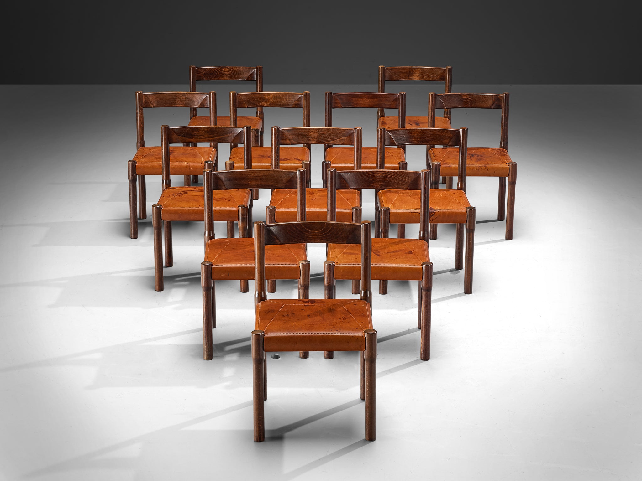 Vico Magistretti for Cassina Carimate Dining Chairs in Leather & Dark Wood Seating Morentz