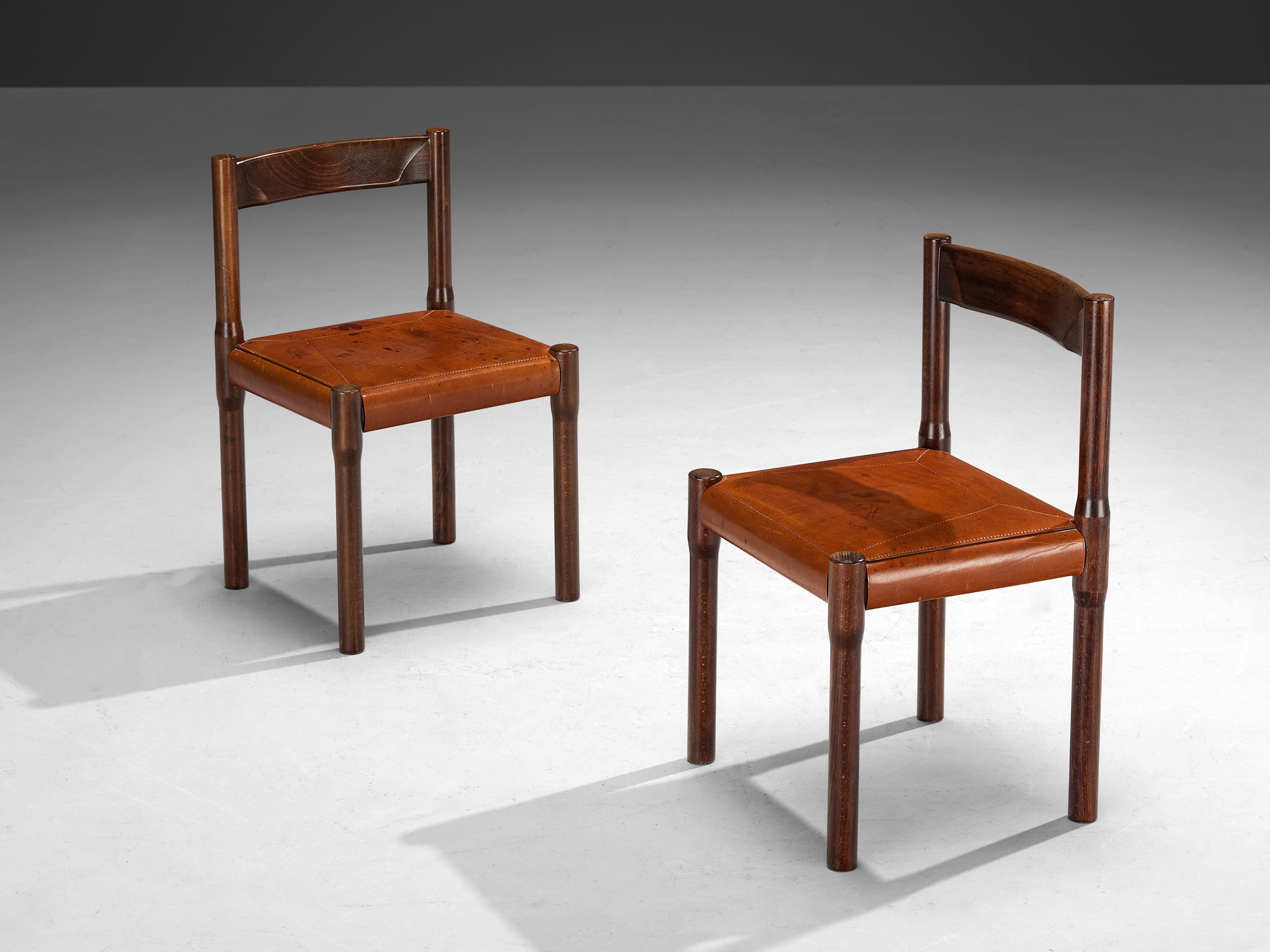Vico Magistretti for Cassina Carimate Dining Chairs in Leather & Dark Wood Seating Morentz