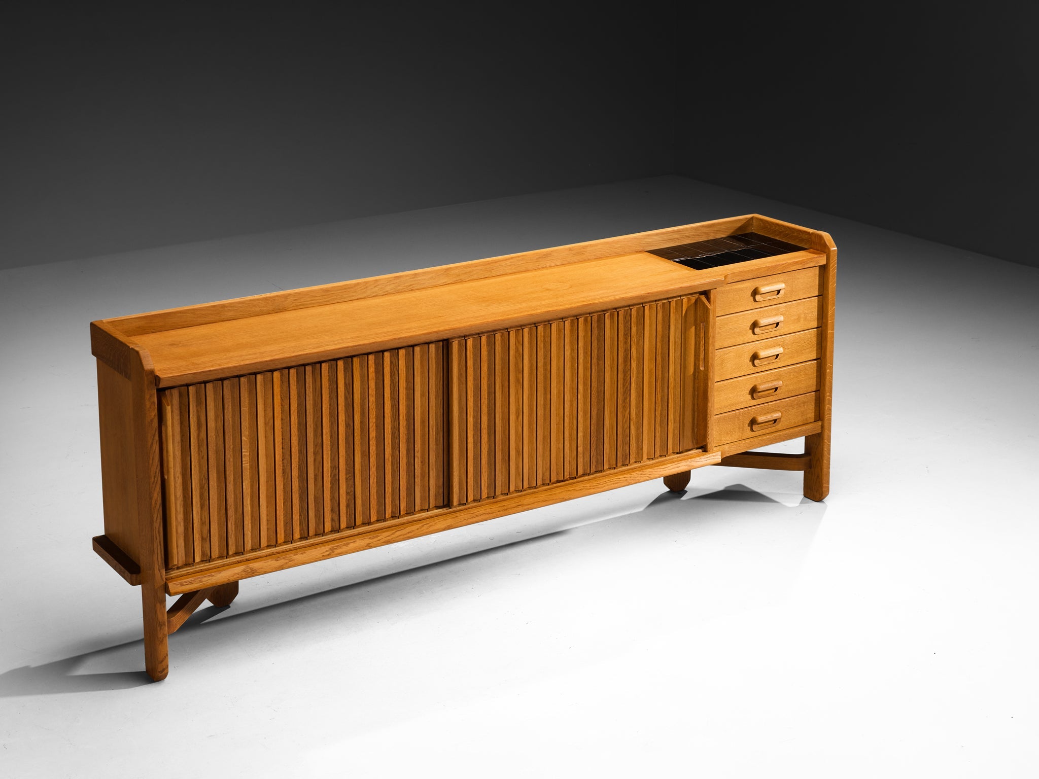 Guillerme & Chambron Sideboard in Solid Oak and Ceramic case pieces and storage cabinets Morentz