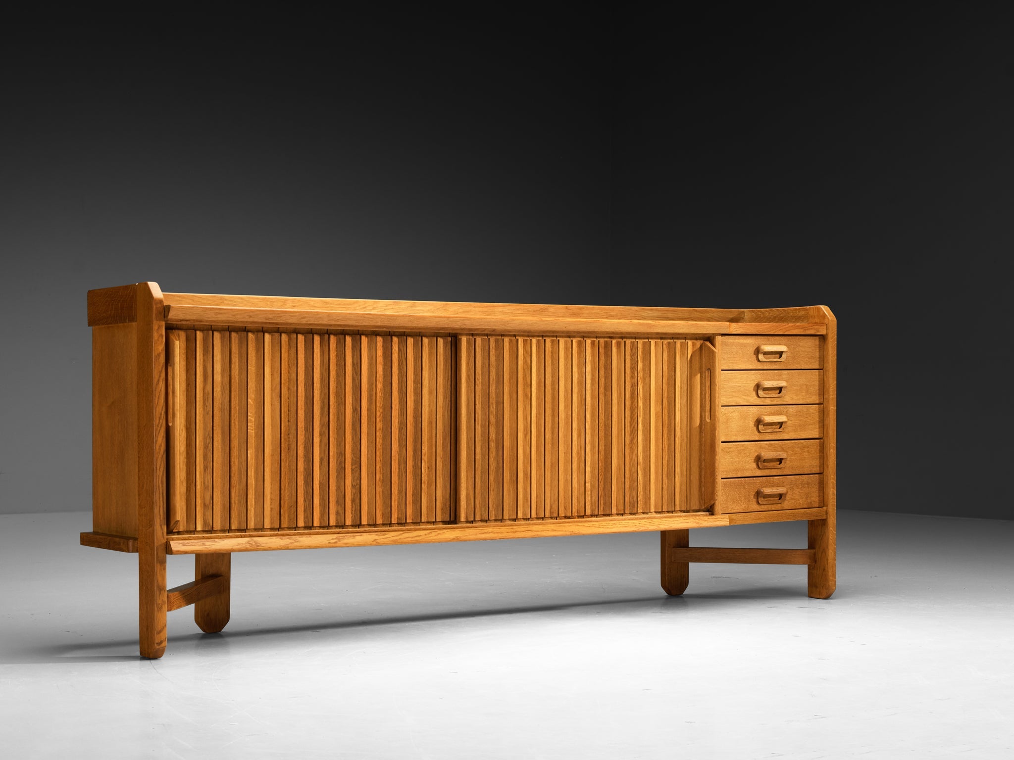 Guillerme & Chambron Sideboard in Solid Oak and Ceramic case pieces and storage cabinets Morentz