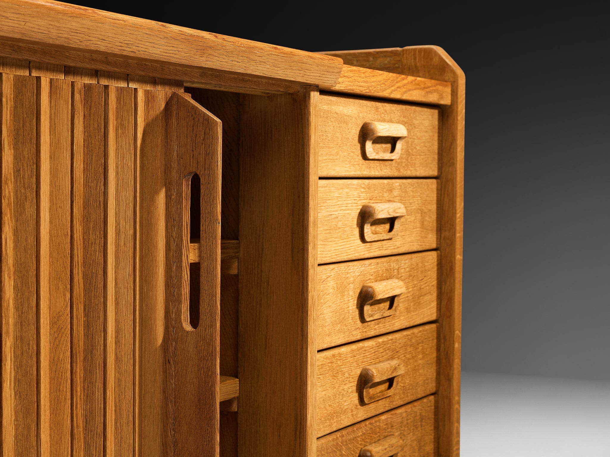 Guillerme & Chambron Sideboard in Solid Oak and Ceramic case pieces and storage cabinets Morentz