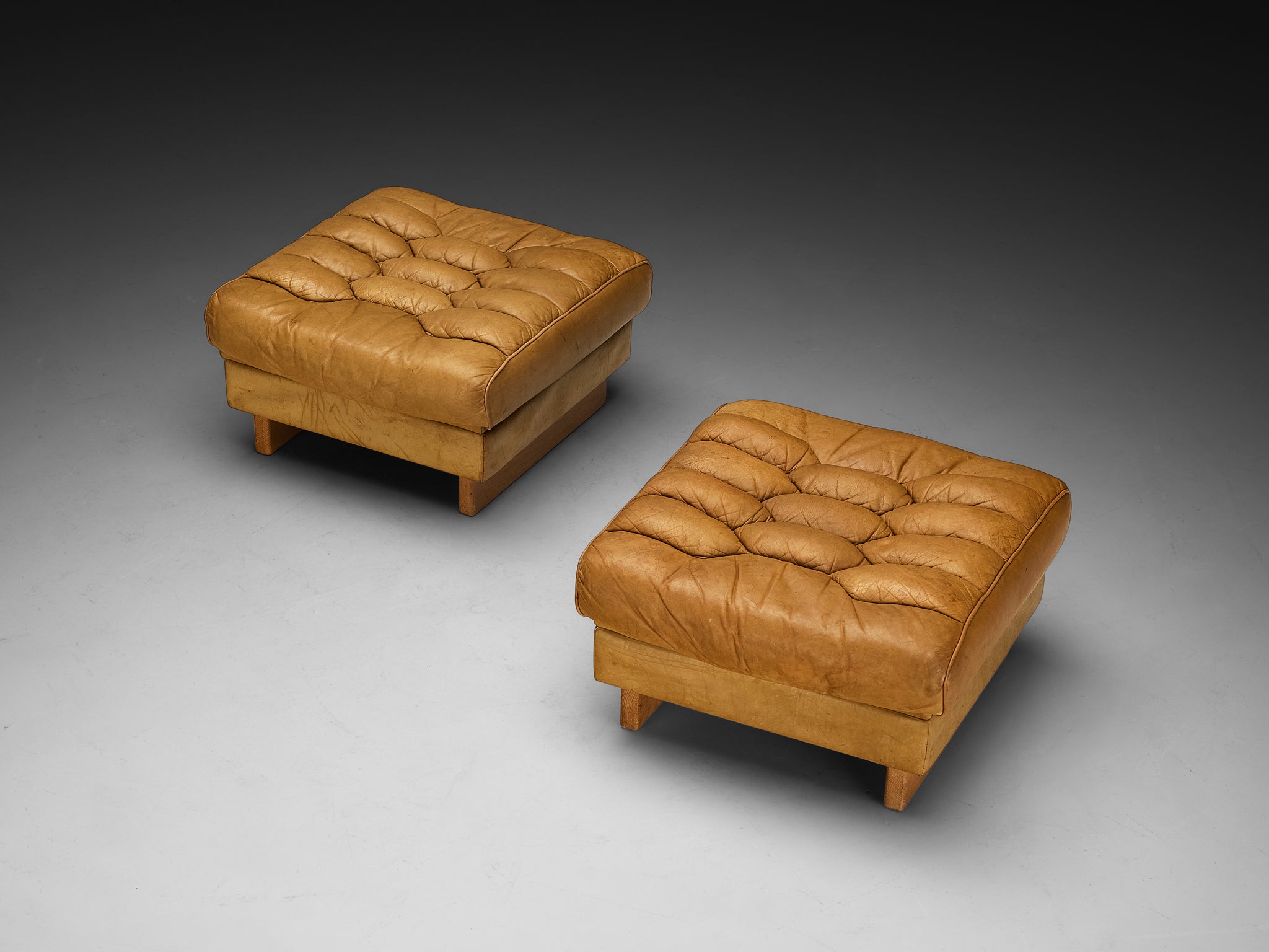 Robert Haussmann for De Sede Pair of 'DS-P' Ottomans in Camel Brown Leather Seating Morentz