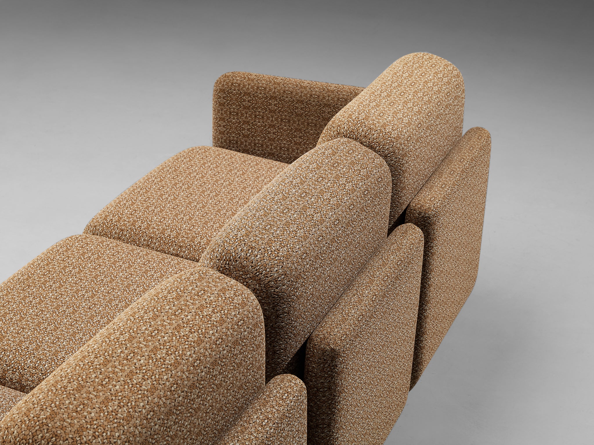 1970s Post-Modern Sectional Sofa in Beige Patterned Fabric Seating Morentz