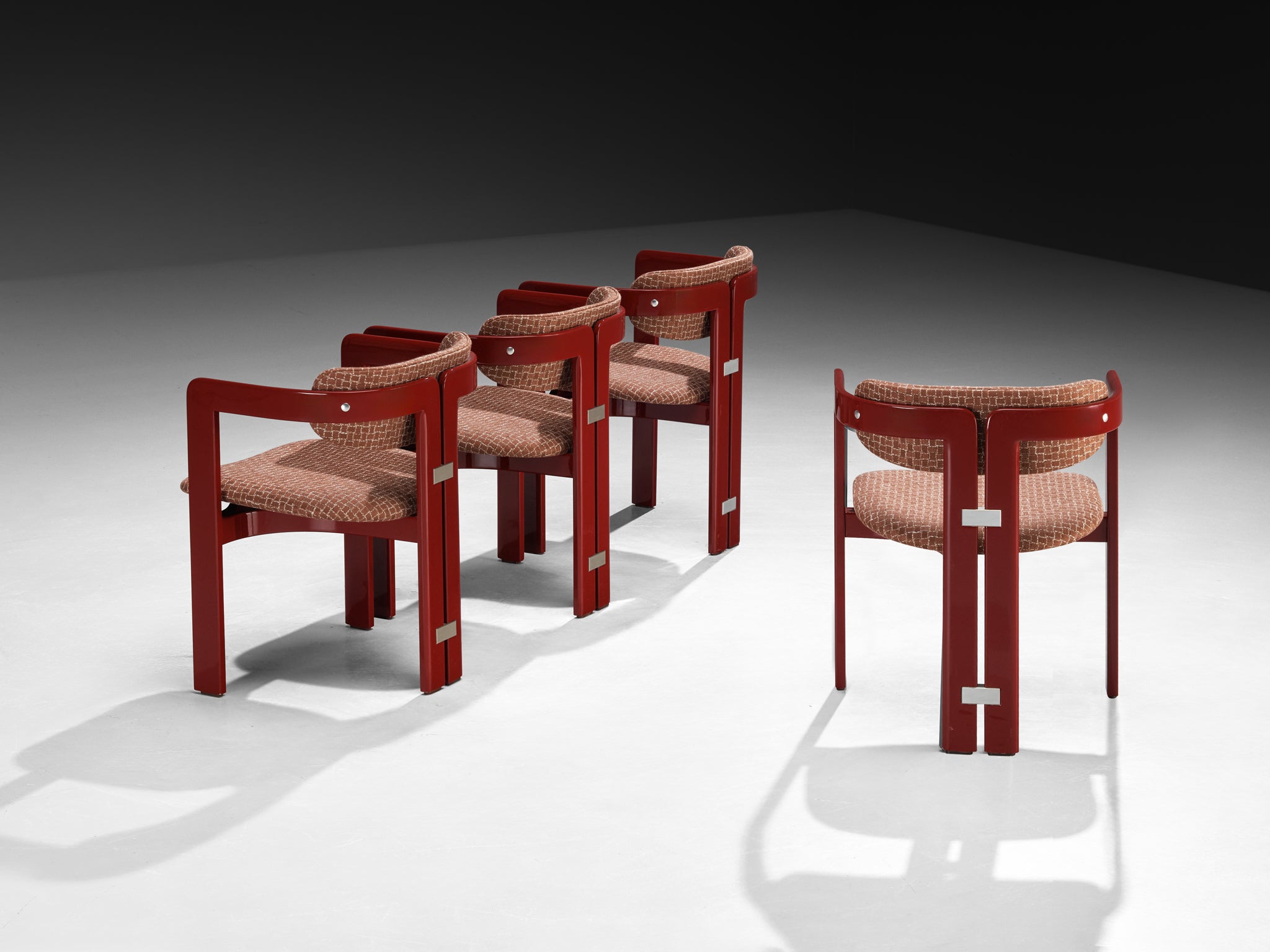 Augusto Savini for Pozzi Set of Four 'Pamplona' Dining Chairs in Red Lacquer Seating Morentz