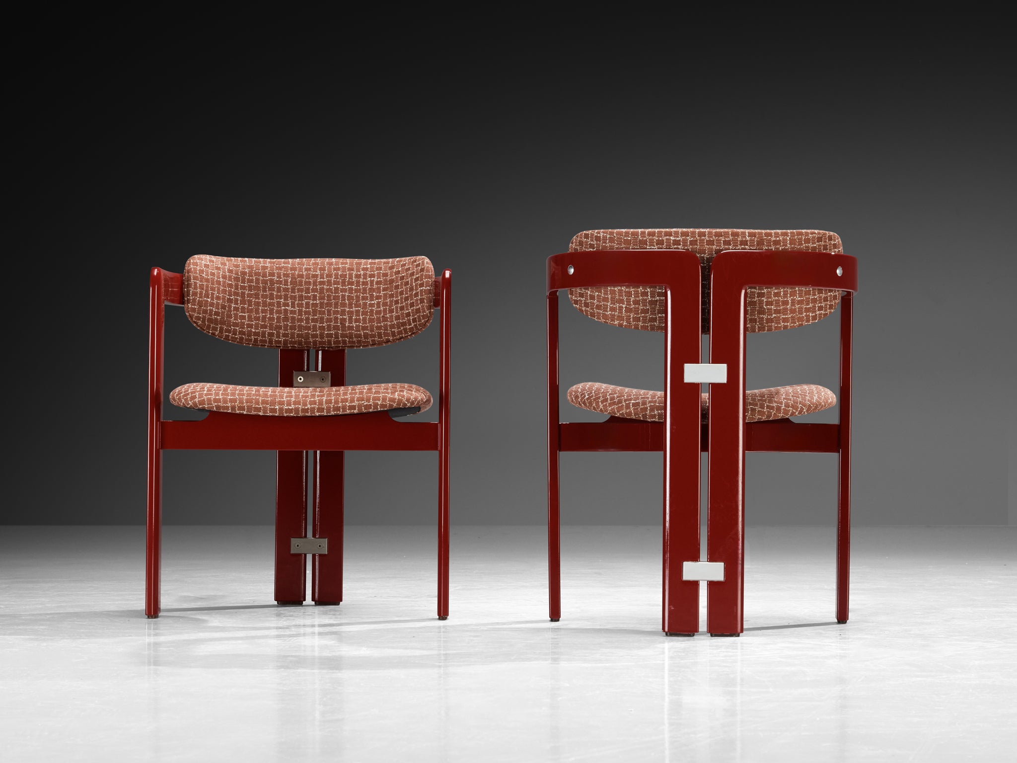 Augusto Savini for Pozzi Set of Four 'Pamplona' Dining Chairs in Red Lacquer Seating Morentz
