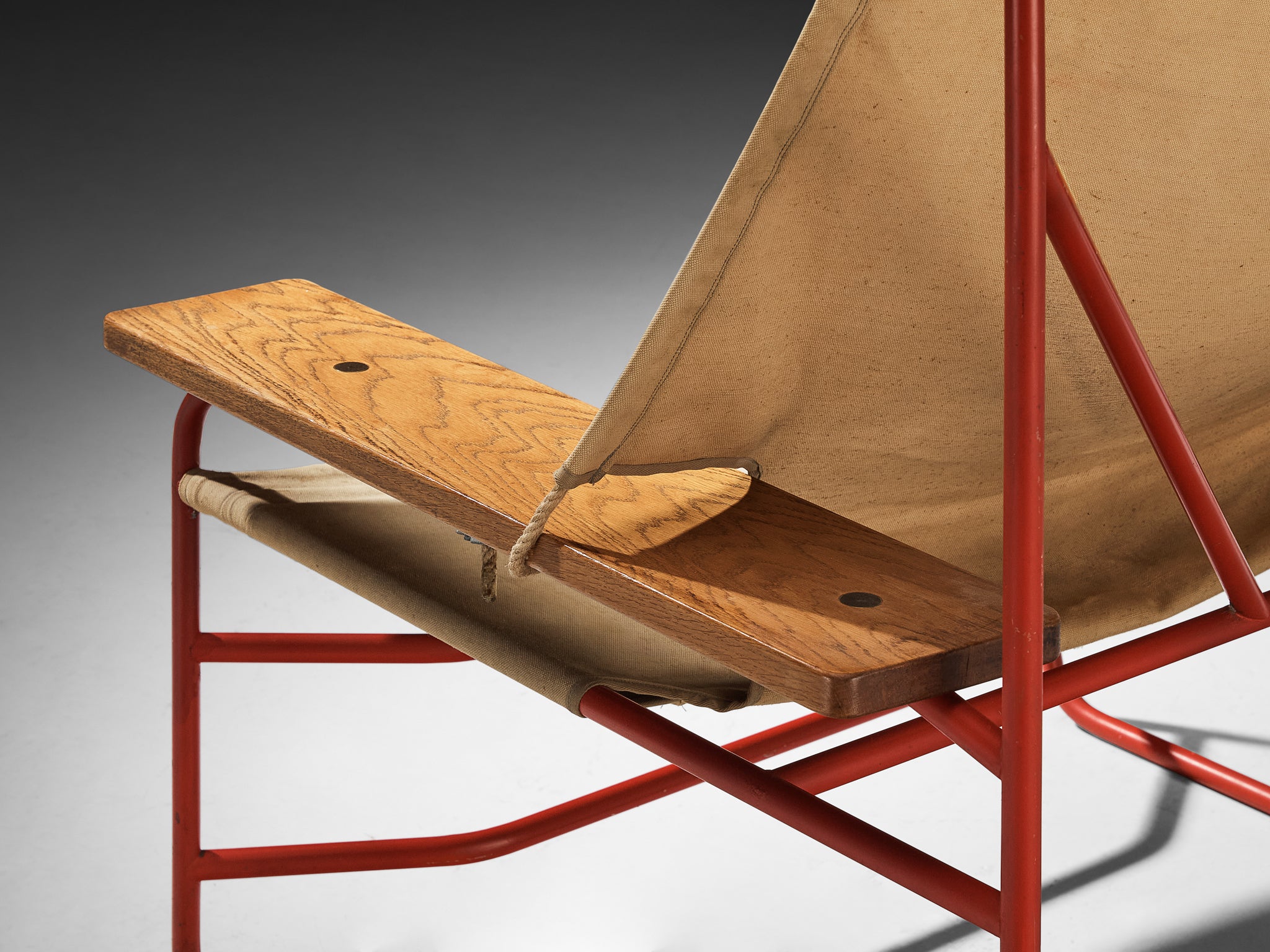 Mid-century Modern Dutch Lounge Chair in Steel, Canvas and Oak