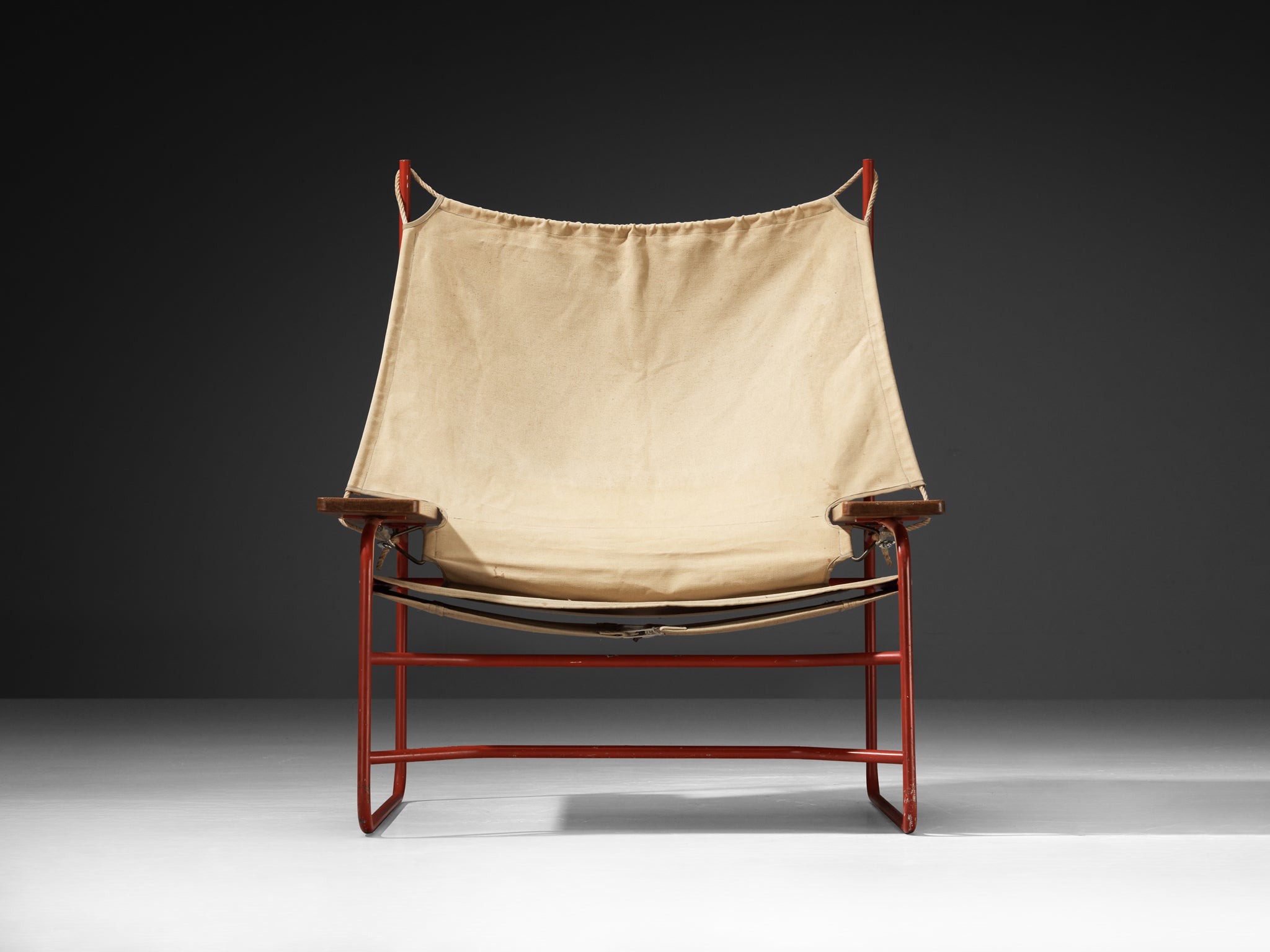 Mid-century Modern Dutch Lounge Chair in Steel, Canvas and Oak