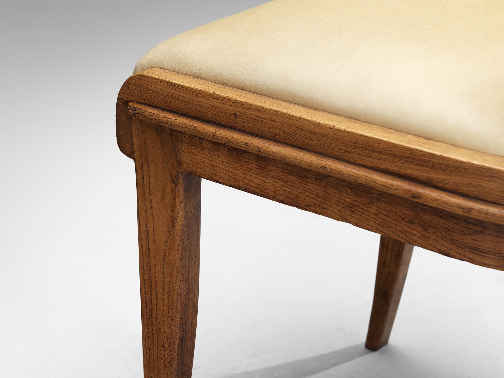 Set of Six Italian Art Deco Dining Chairs in Oak Brass & Light Beige Fabric seating Morentz