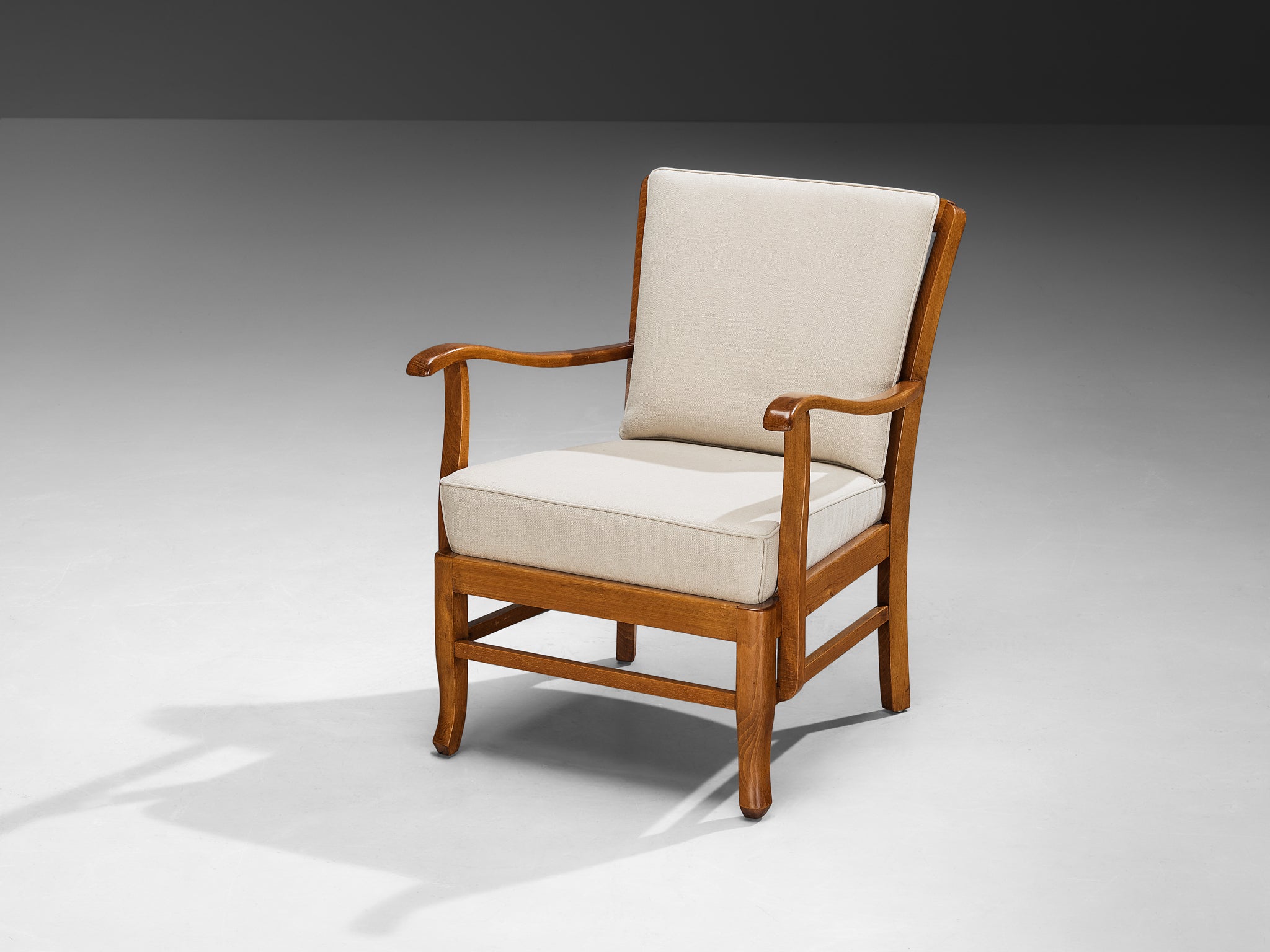 Armchair in Solid Wood and Neutral Cushions Seating Morentz