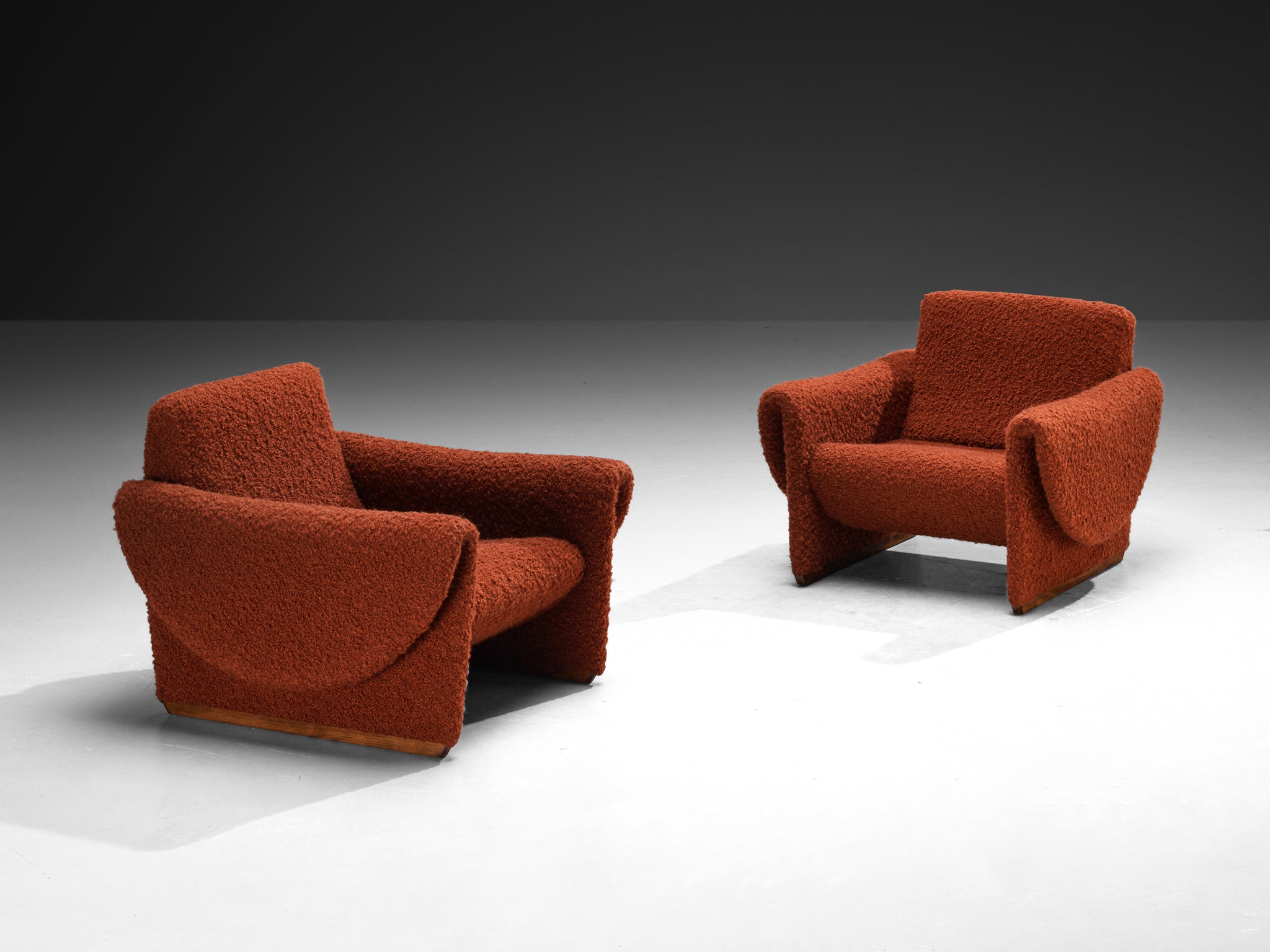 Louis Paolozzi for Zol Pair of Lounge Chairs in in Burnt Orange Colored Fabric Seating Morentz