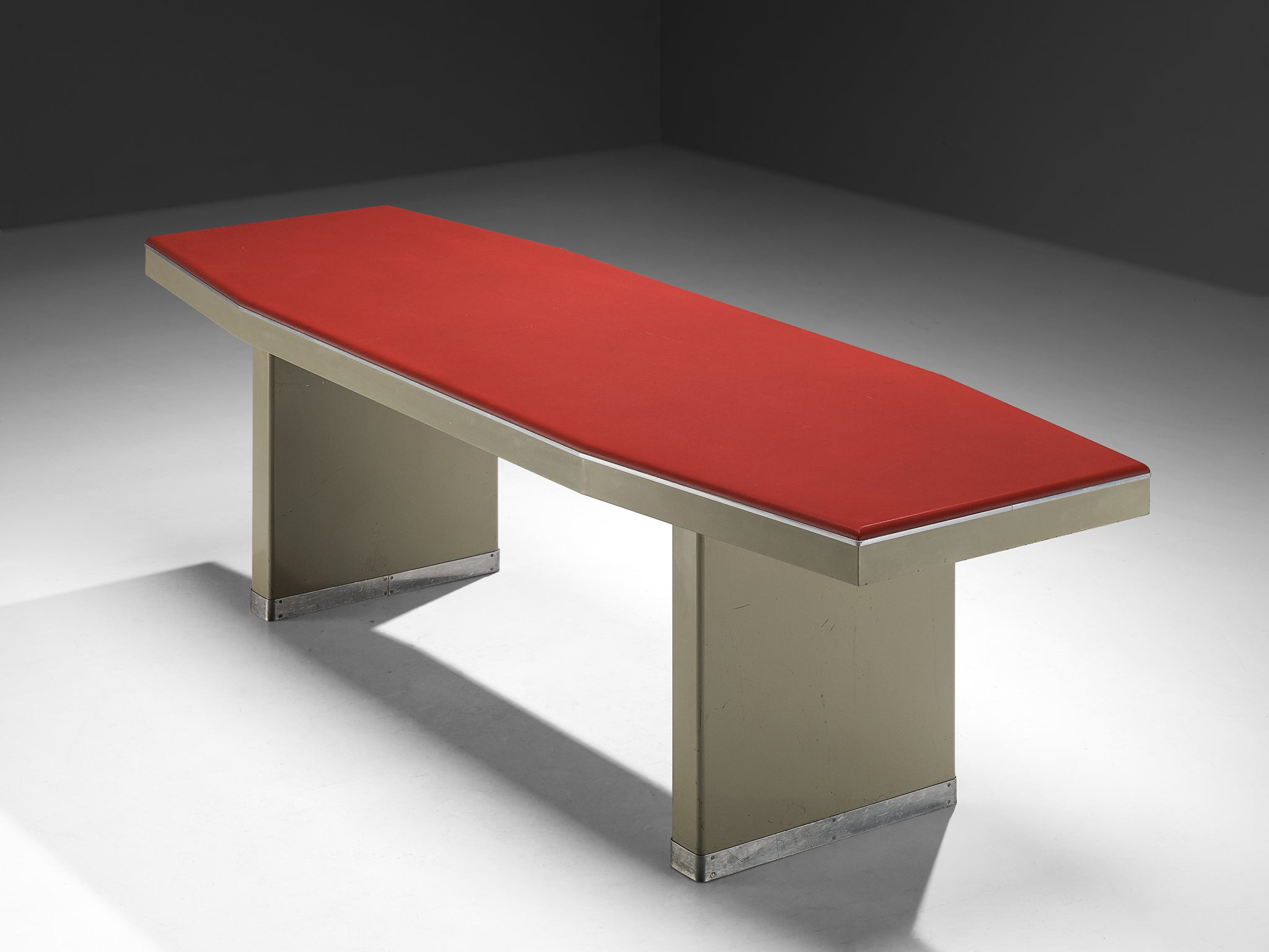 1950s Industrial Italian Dining Table with Red Top and Light Grey Frame Tables Morentz
