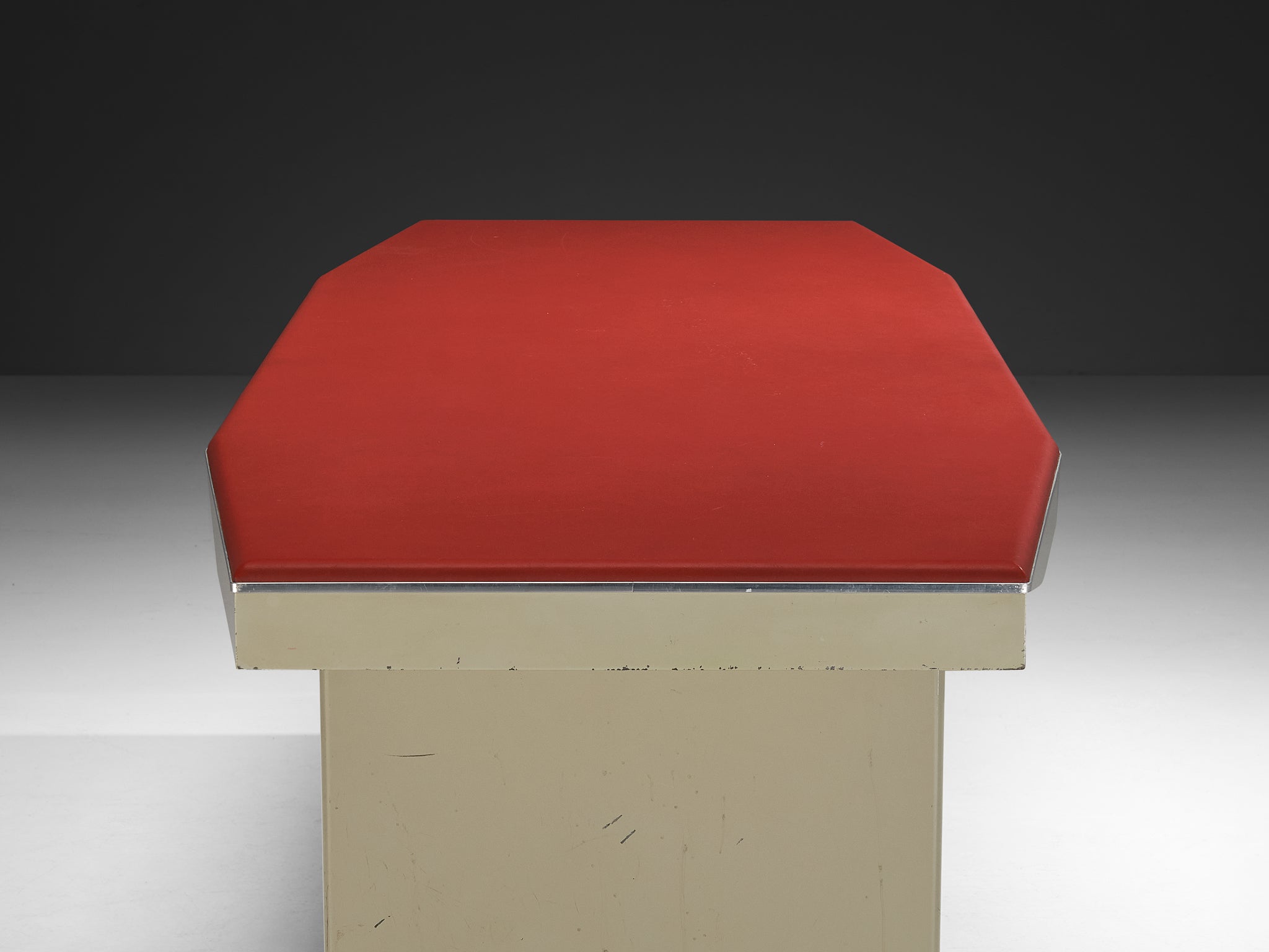 1950s Industrial Italian Dining Table with Red Top and Light Grey Frame Tables Morentz
