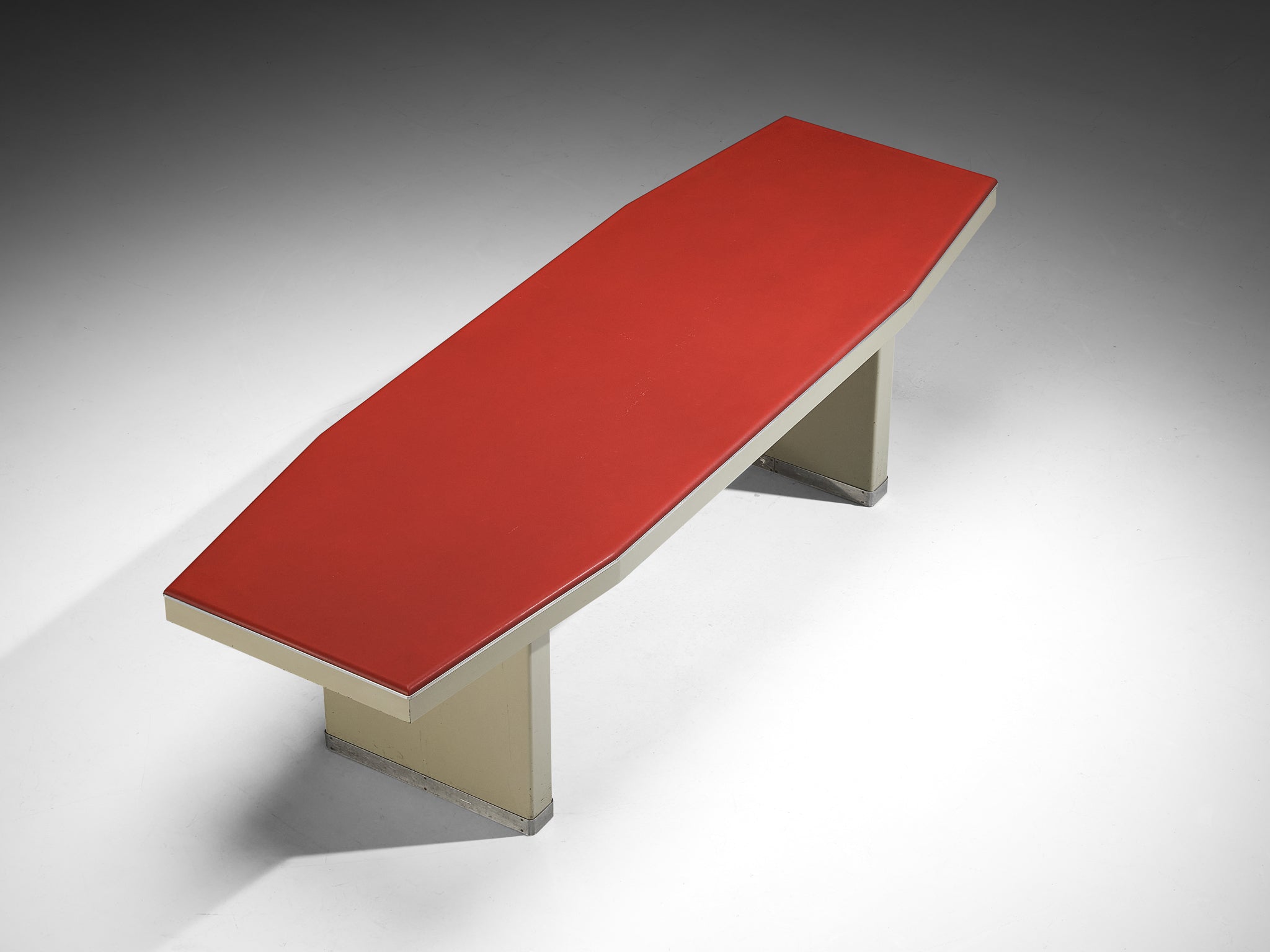 1950s Industrial Italian Dining Table with Red Top and Light Grey Frame Tables Morentz