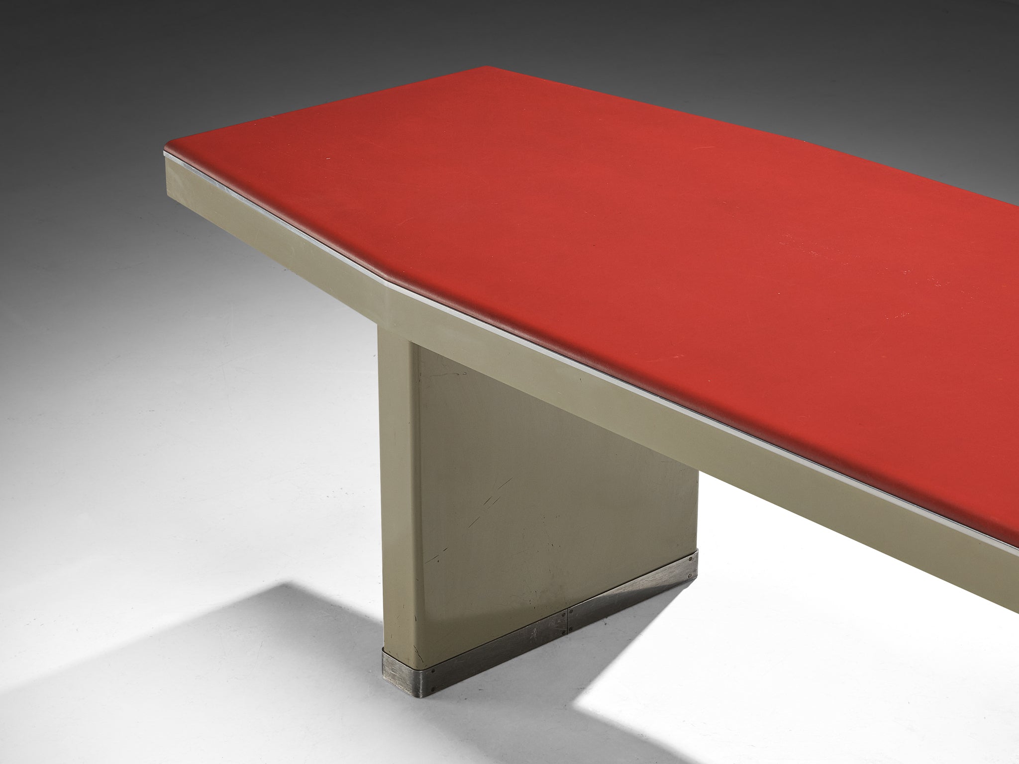 1950s Industrial Italian Dining Table with Red Top and Light Grey Frame Tables Morentz